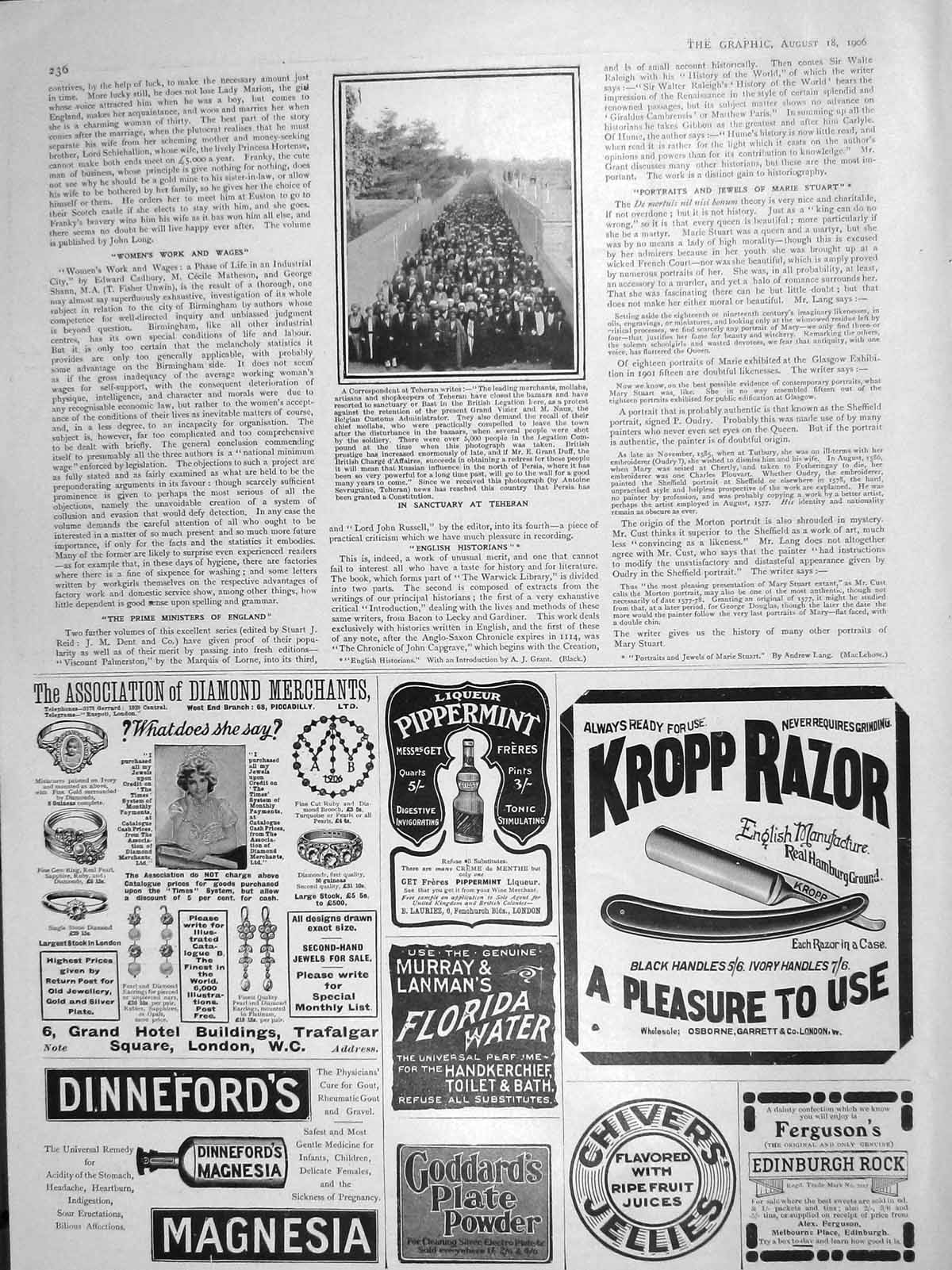Original Old Antique Print 1906 Sanctuary Teheran Mollahs Artisans Kropp Razor