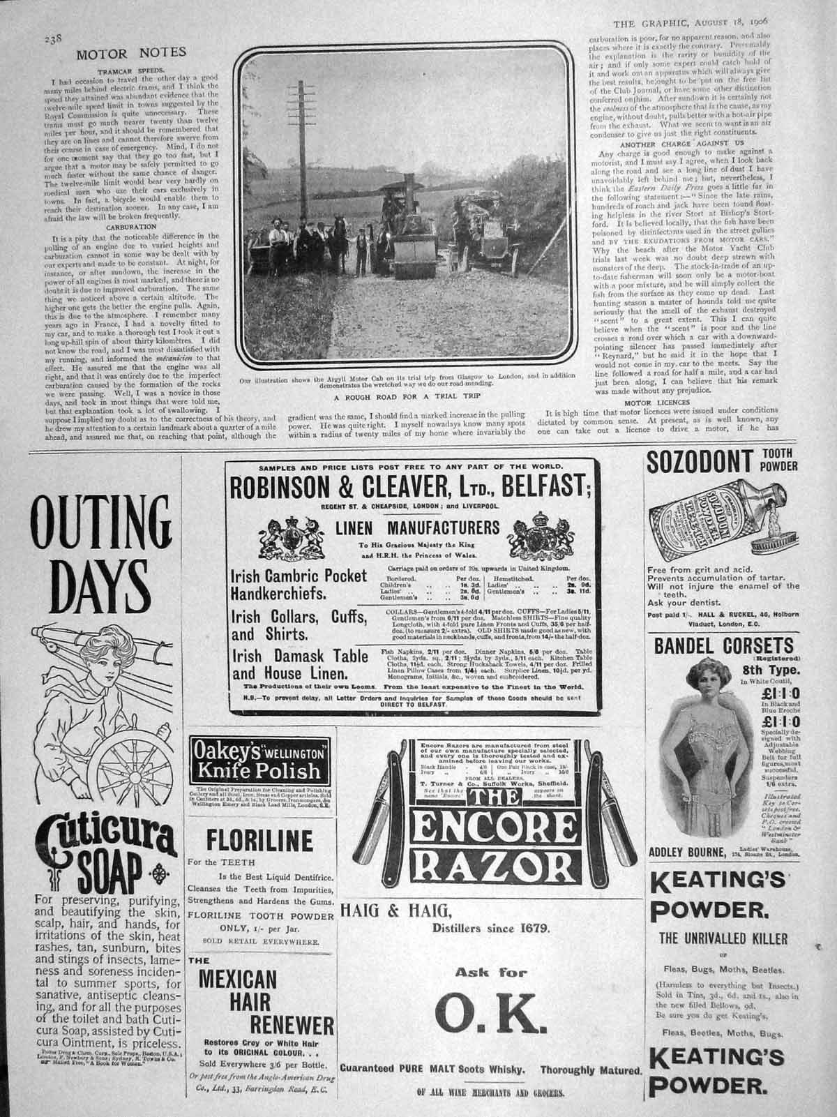 Original Old Antique Print 1906 Argyll Motor Cab Glasgow London Cuticura Soap