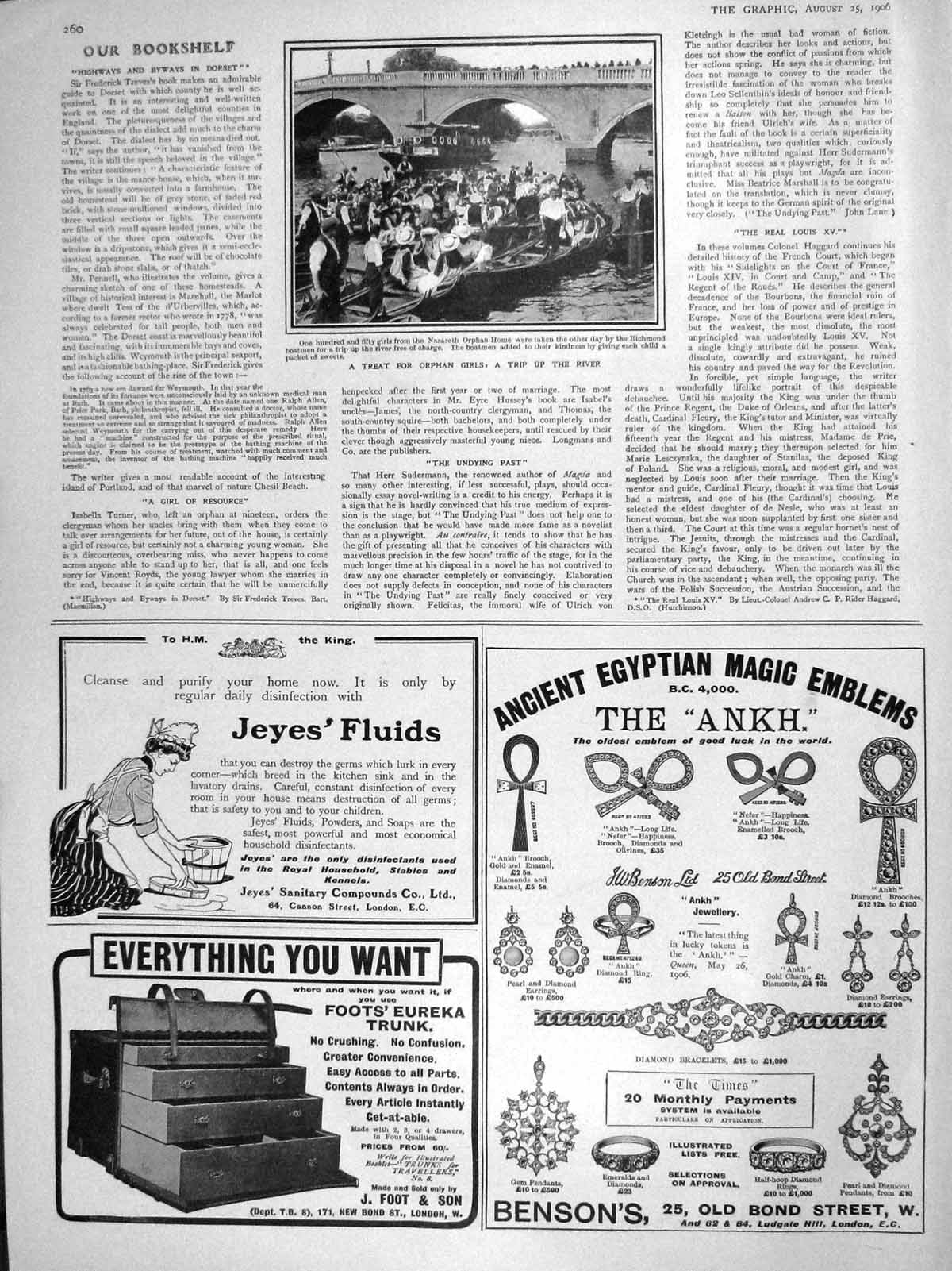 Old Antique Print 1906 Nazareth Orphan Home Girls Boat Trip Thames Jeyes 20th