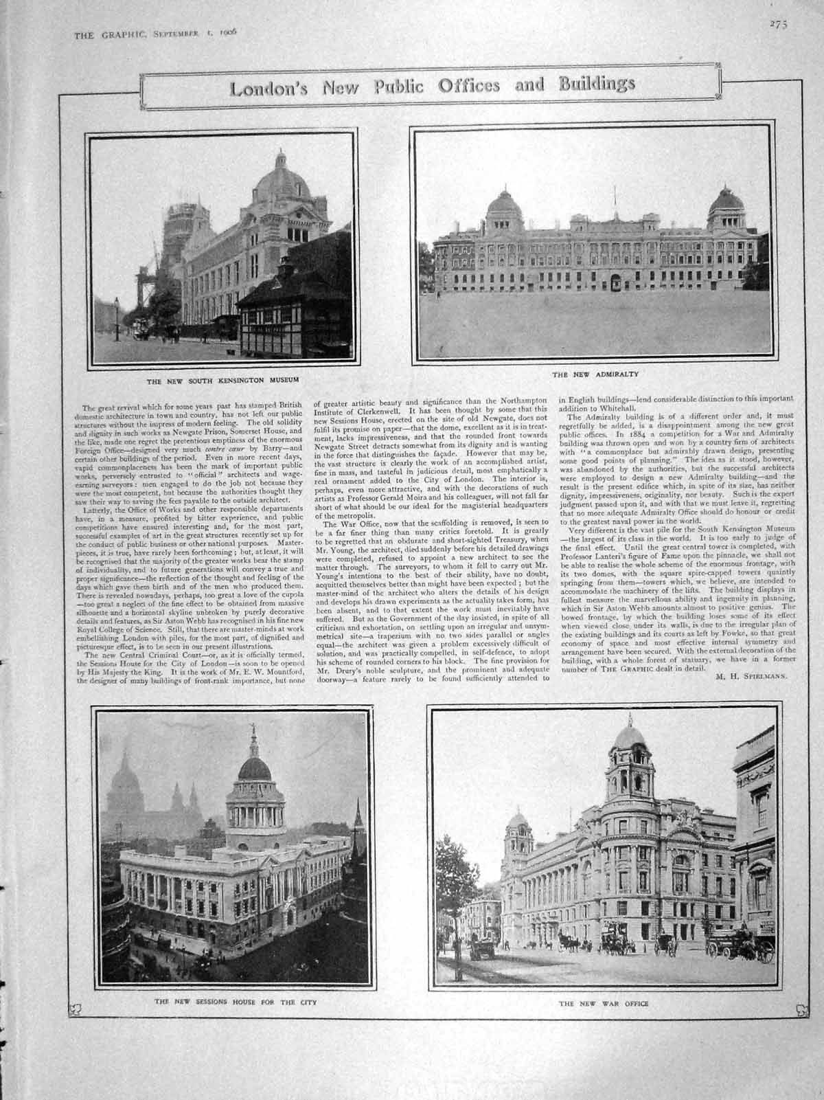 Old Antique Print 1906 London Public War Offices Buildings Session House 20th
