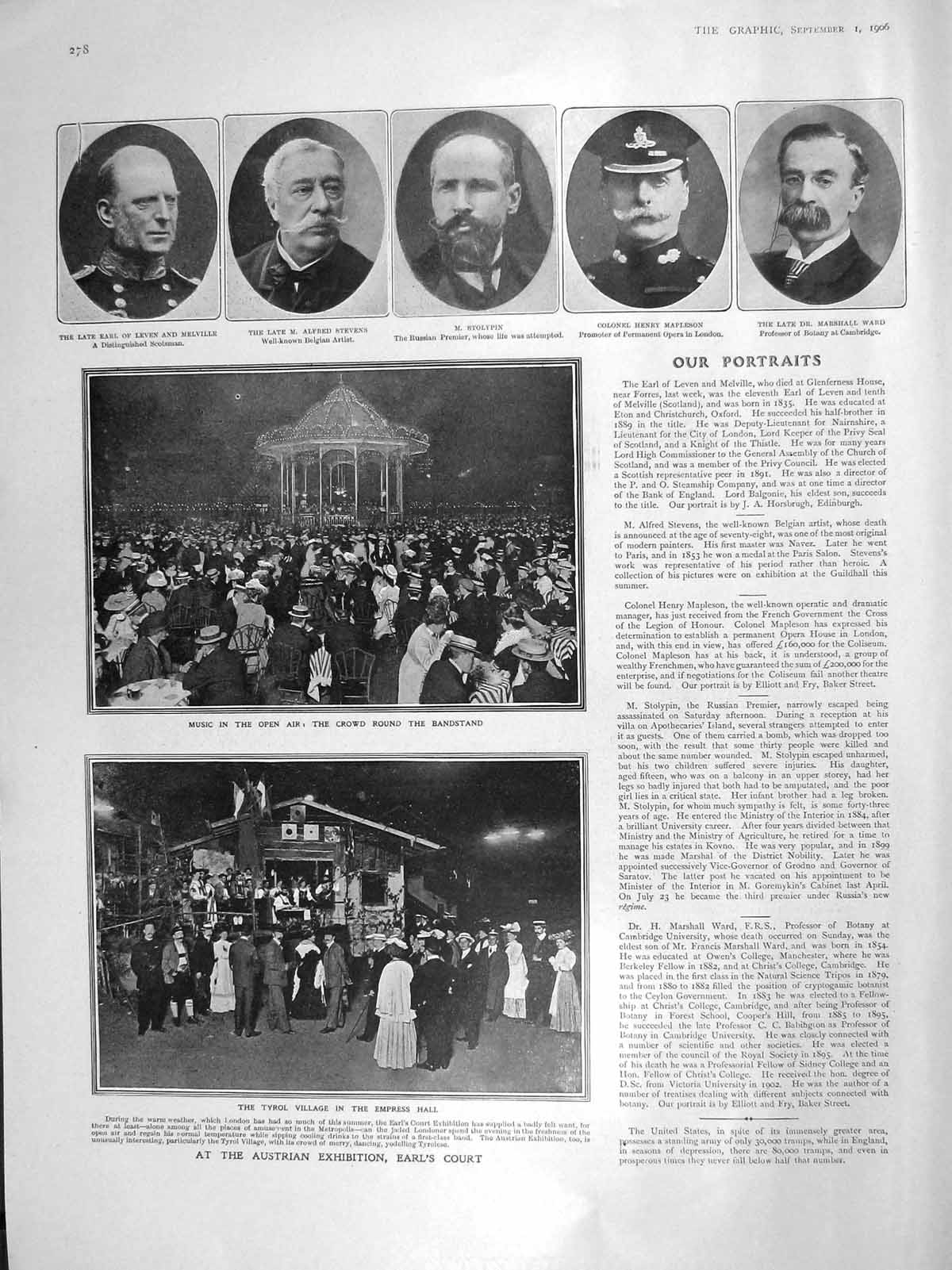 Old Antique Print 1906 Austrian Earl'S Court Leven Stolypin Ward Mapleson 20th
