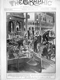 Original Old Antique Print 1906 British Sailors Venice Liberty Men Canal Boats