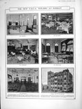 Original Old Antique Print 1906 Y.M.C.A. Building Bombay Gymnasium Restaurant