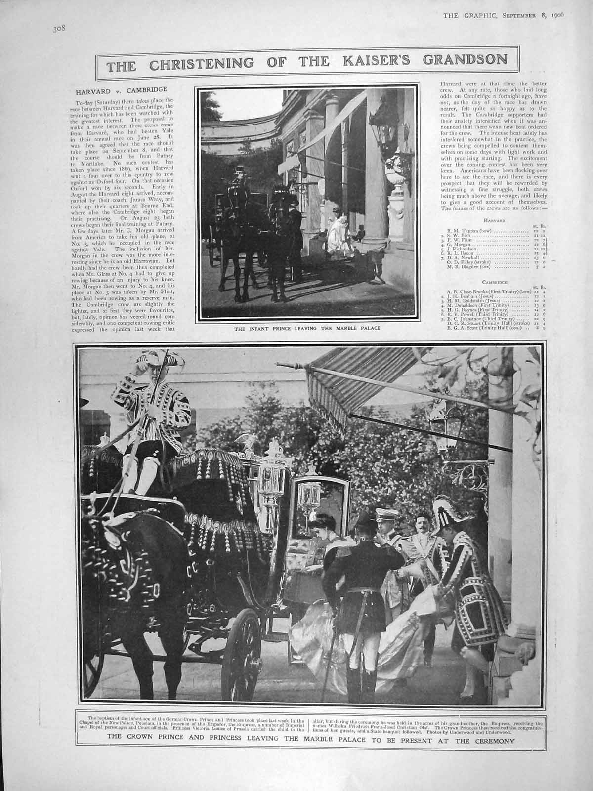 Original Old Antique Print 1906 Christening German Prince Palace Theatre Stubbs