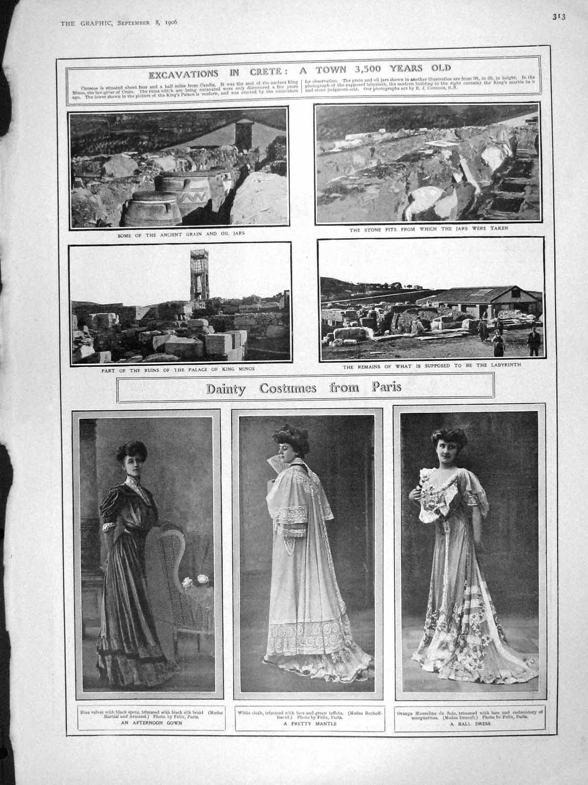 Old Antique Print 1906 Crete Palace Minos Labyrinth Fashion Ship Nelson 20th