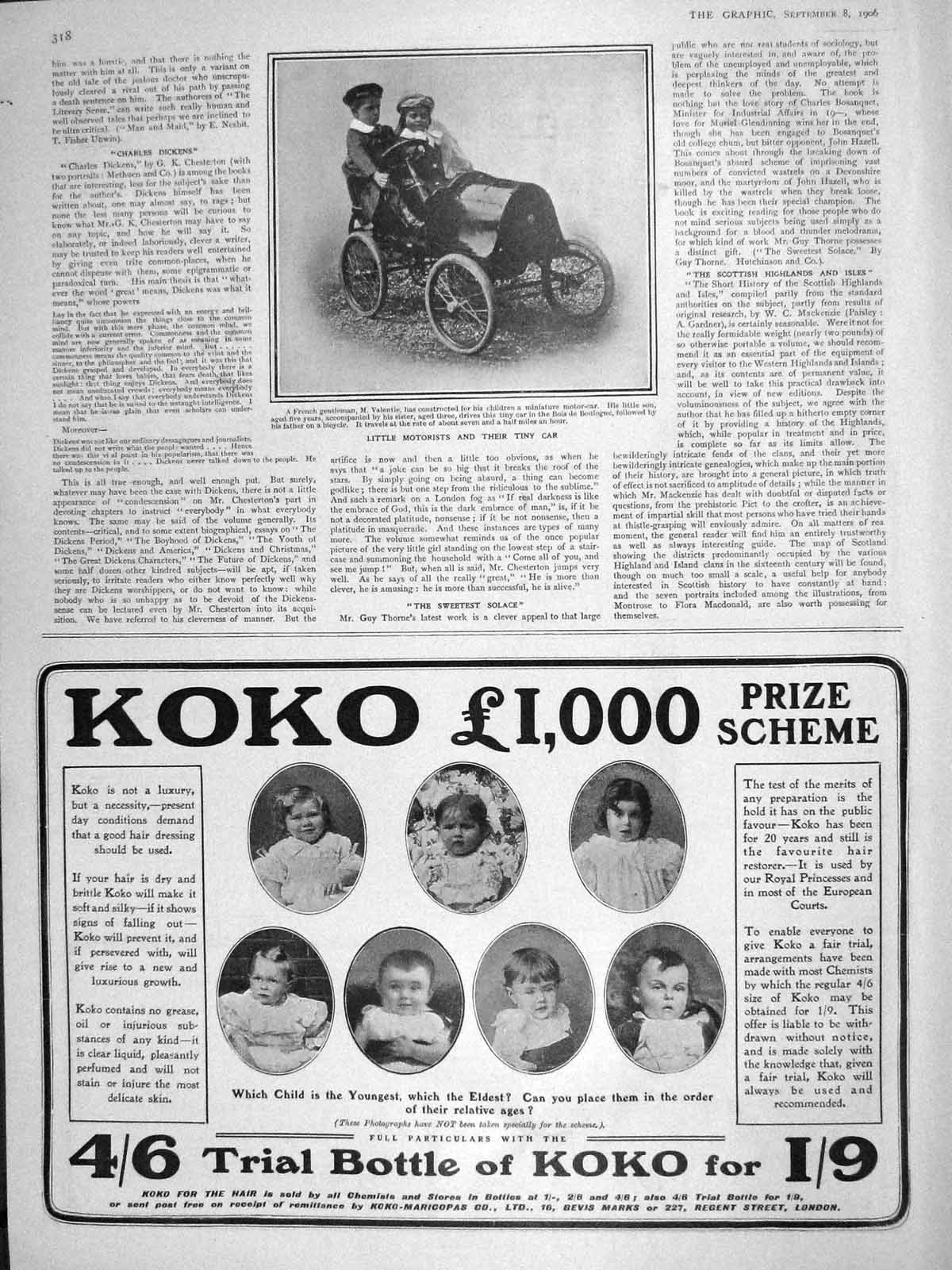 Original Old Antique Print 1906 Children Minature Motor Car Valentie Koko Photo