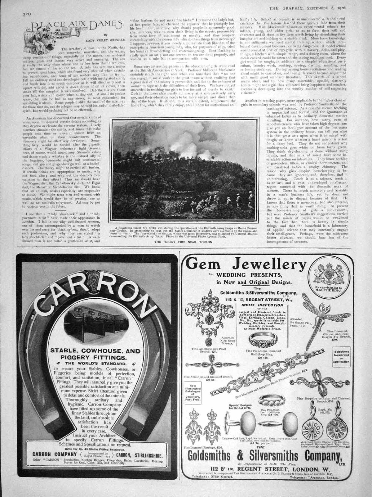 Original Old Antique Print 1906 Forest Fire Toulon France Carron Gem Jewellery