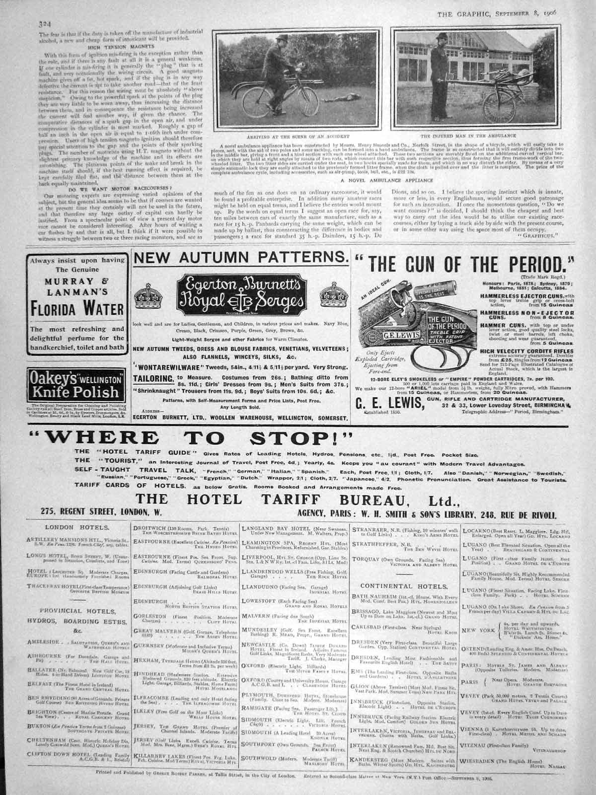 Original Old Antique Print 1906 Ambulance Appliance Henry Simonis Bicycle Lewis