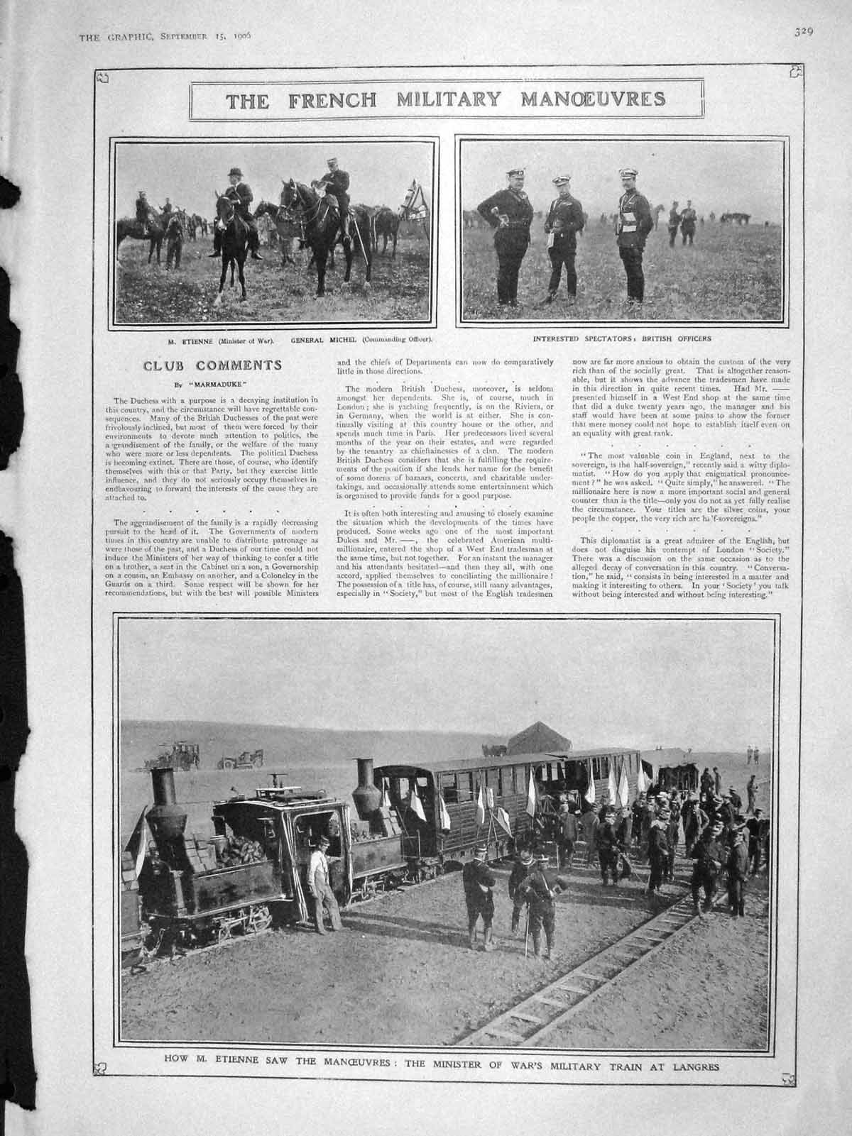 Old Antique Print 1906 French Army Etienne Train Langres Oval Cicero Golf 20th
