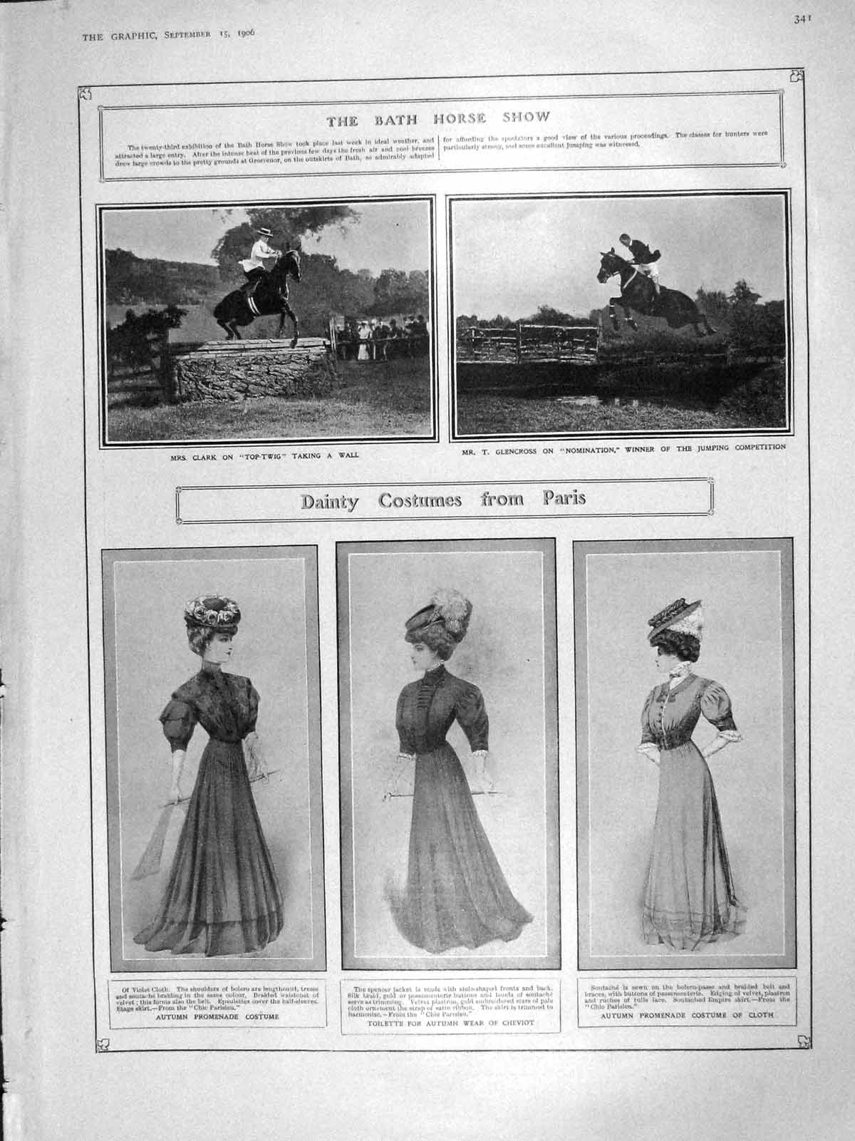 Old Antique Print 1906 Bath Horse Show Clark Glencross Hague Tuberculosis 20th