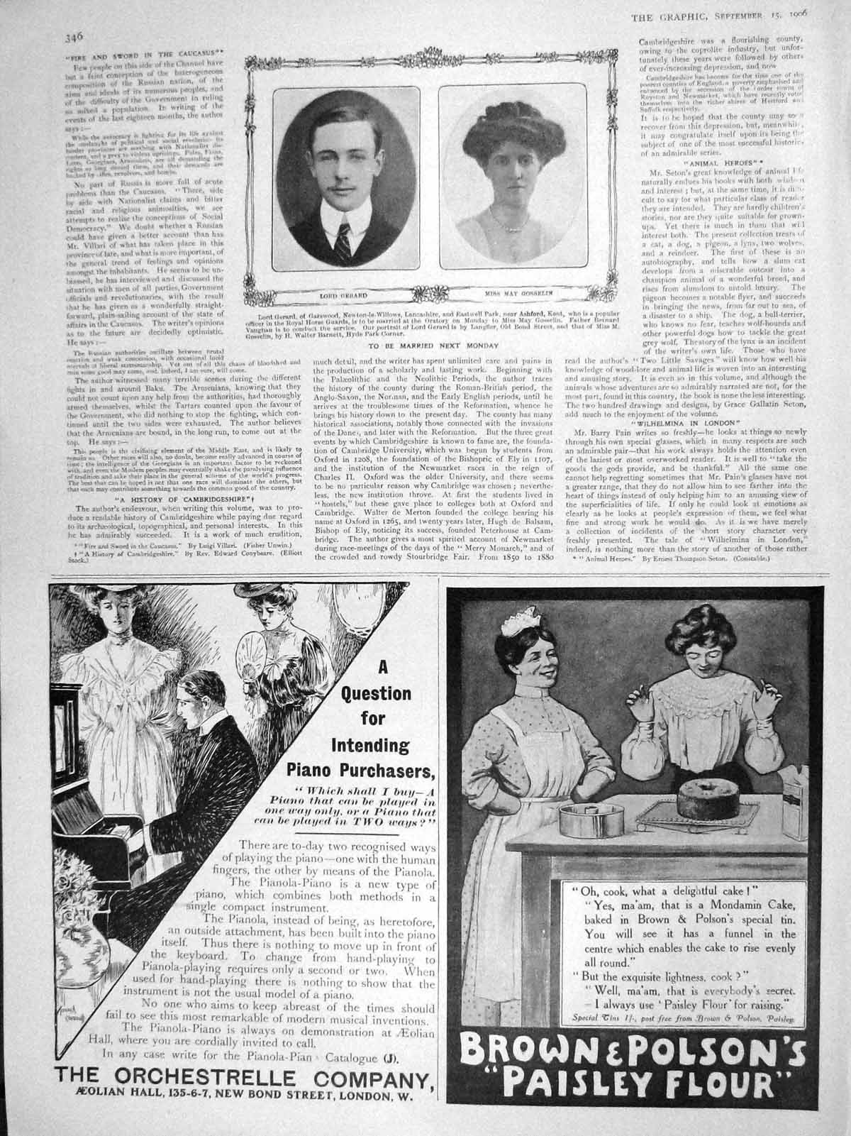 Old Antique Print 1906 Lord Gerard May Gosselin Brown Polson Orchestrelle 20th