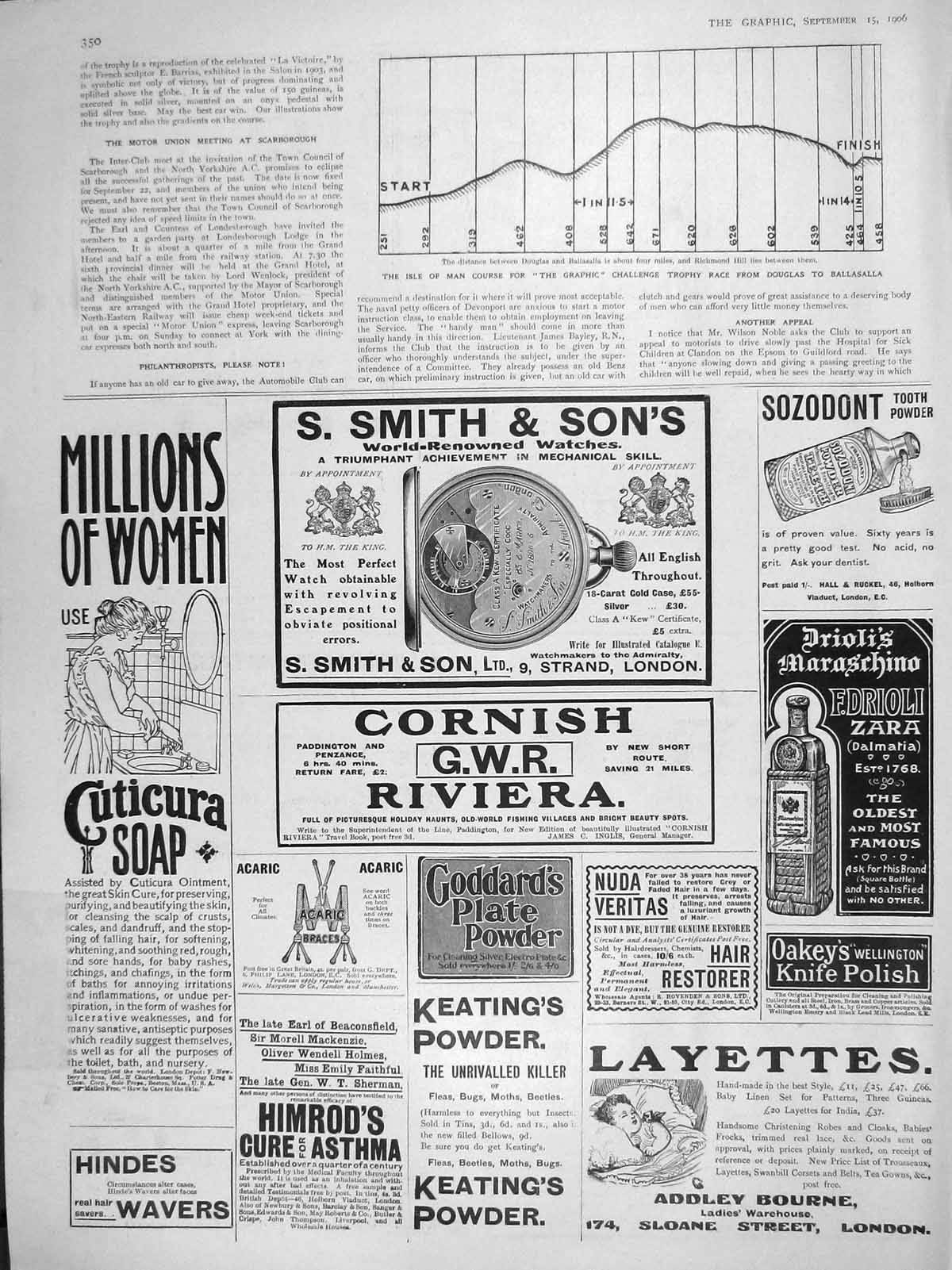 Original Old Antique Print 1906 Isle Man Course Trophy Race Douglas Ballasalla