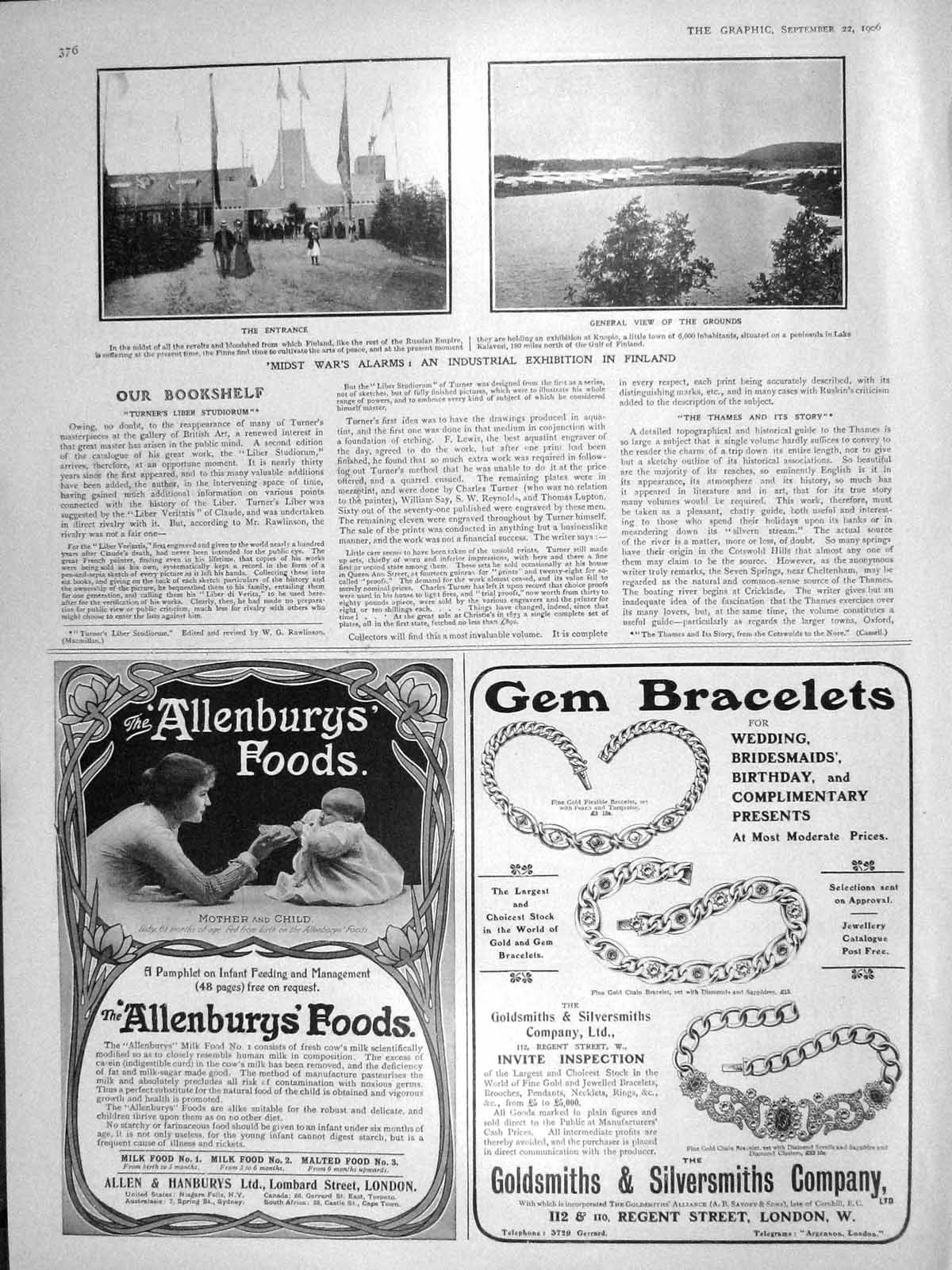 Original Old Antique Print 1906 Industrial Exhibition Finland Kuopio Allenburys