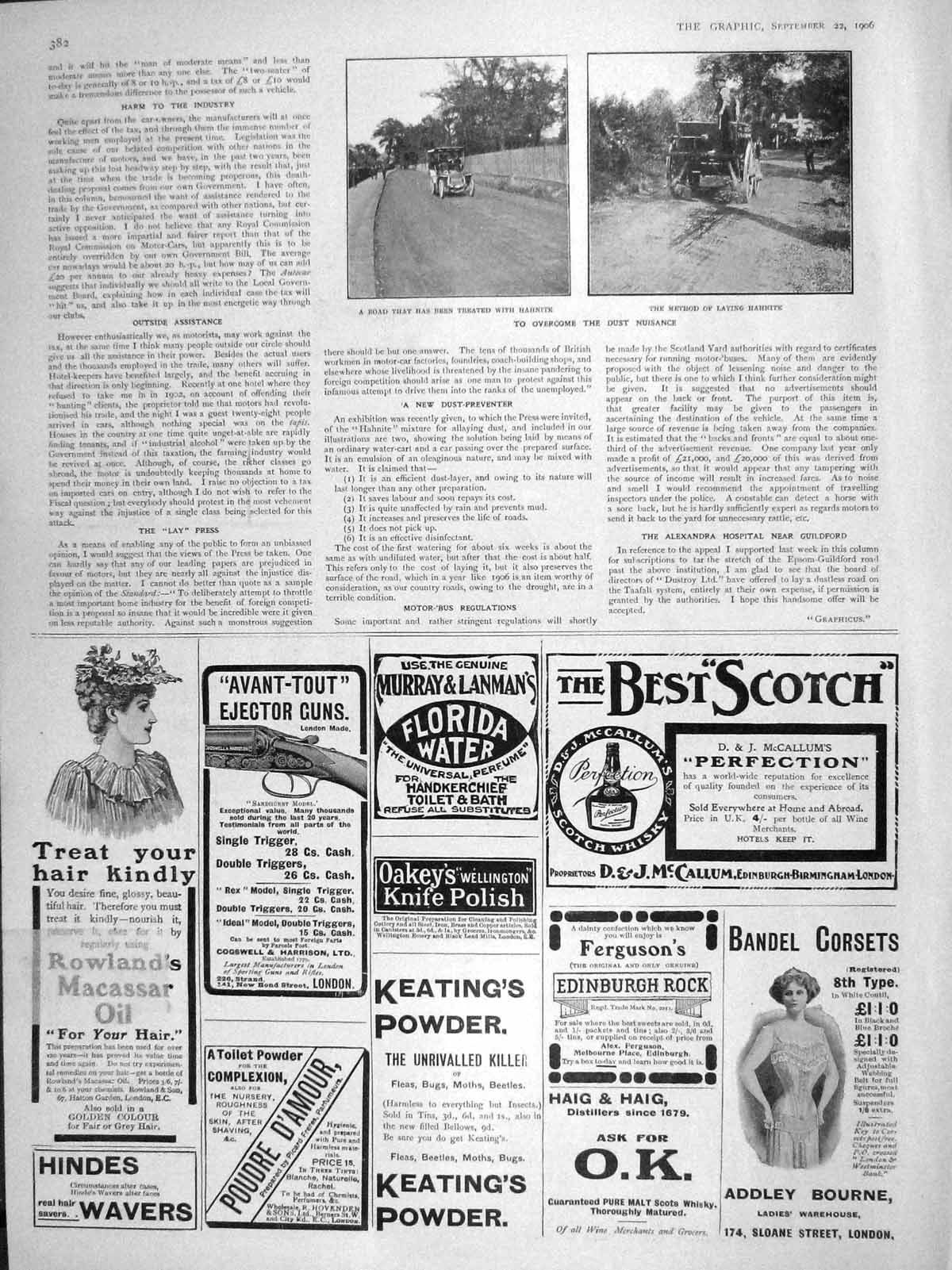 Original Old Antique Print 1906 Method Laying Hahnite Road Dust Nuisance Whisky