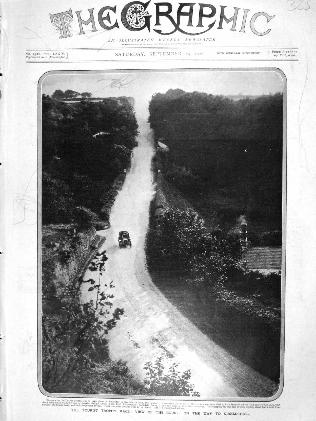 Original Old Antique Print 1906 Tourist Trophy Race Motor Racing Kirkmichael
