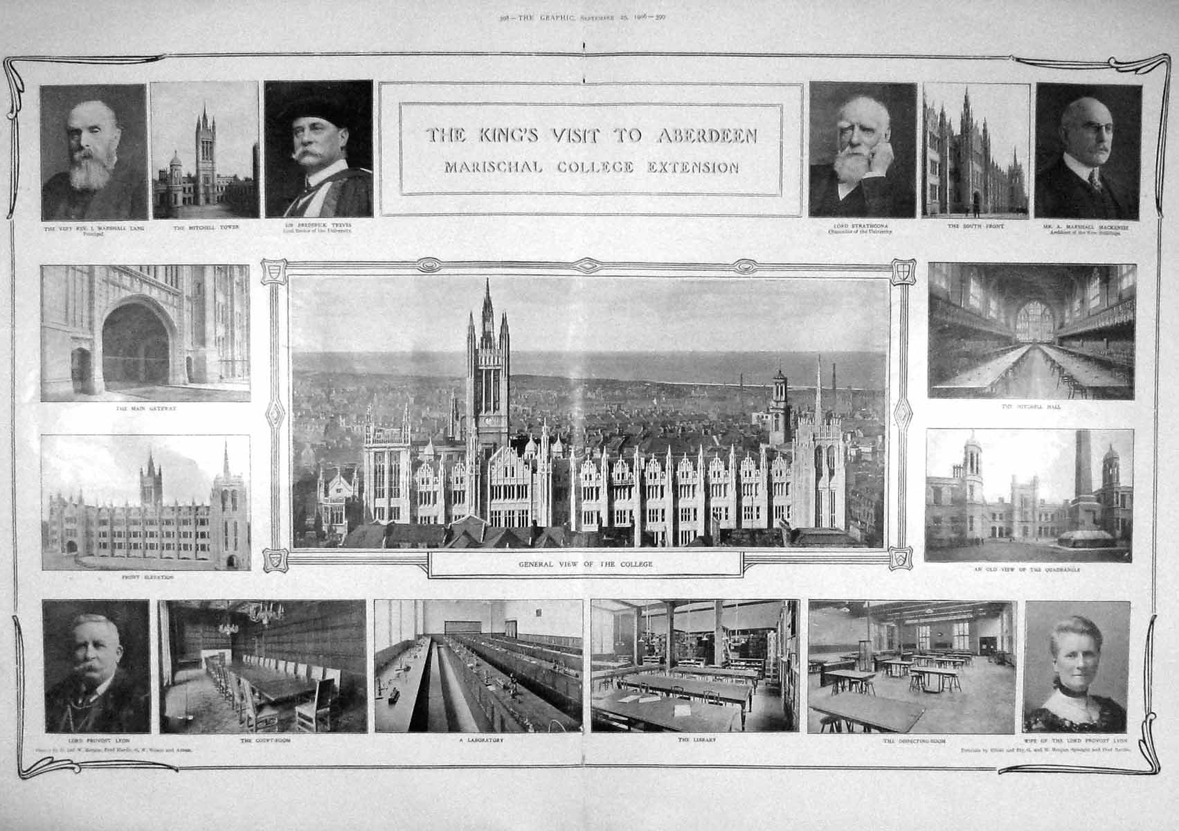 Antique Old Print 1906 Aberdeen Marischal College Strathcona Lord Provost 20th