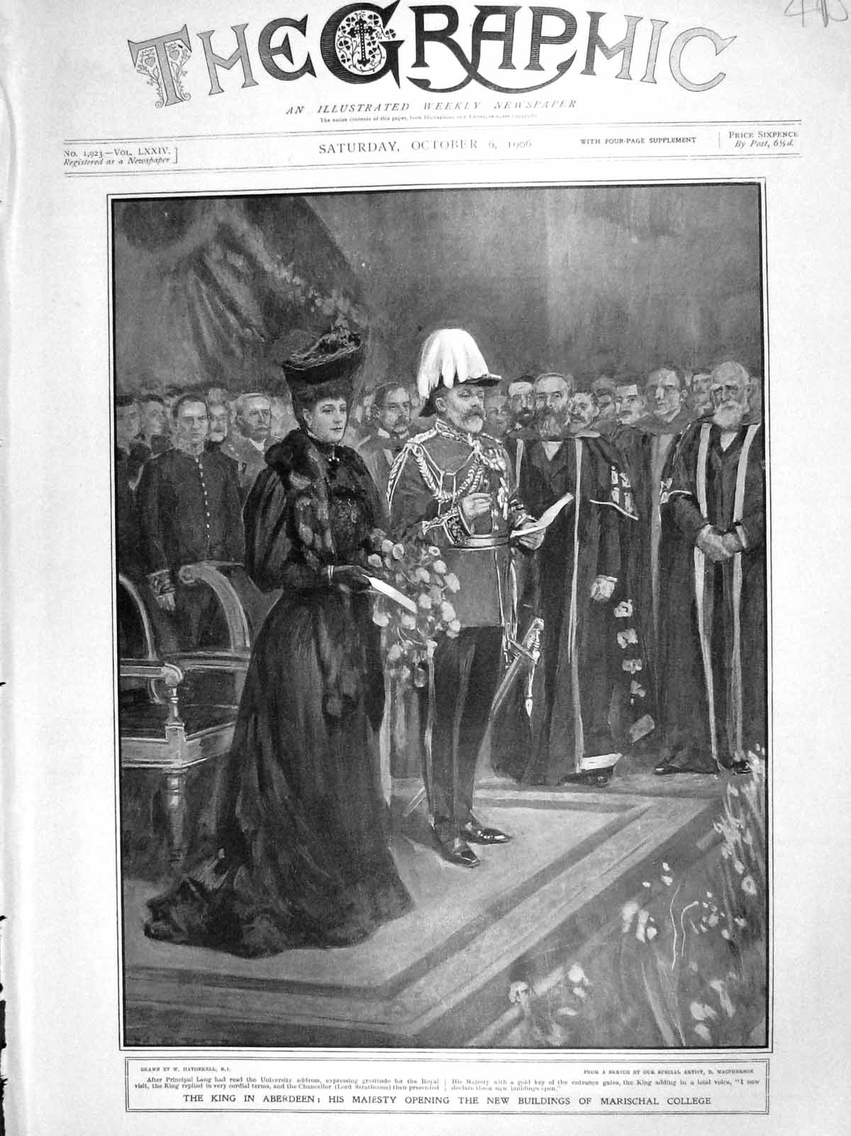 Original Old Antique Print 1906 King Aberdeen Buildings Marischal College Lang