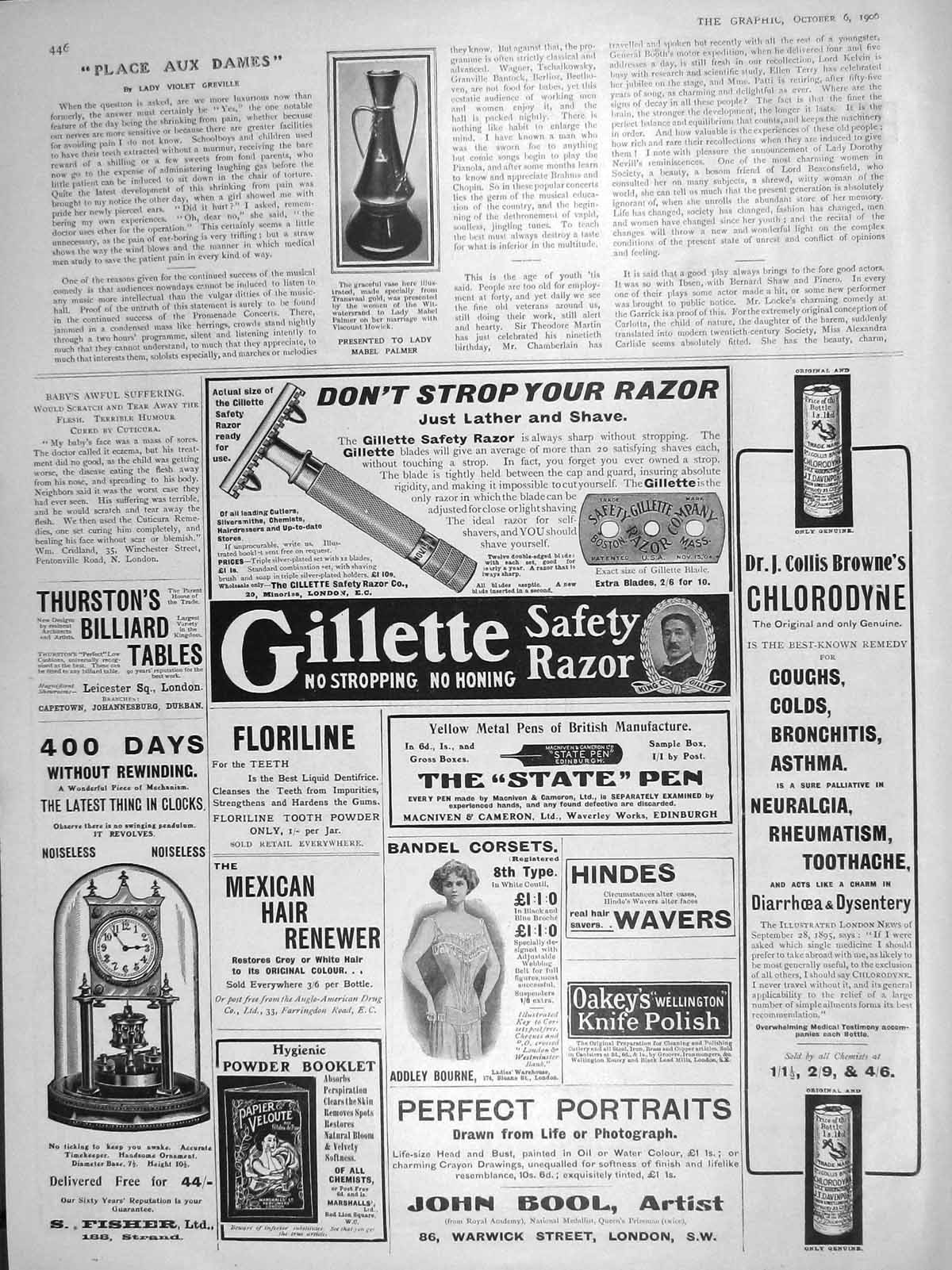 Original Old Antique Print 1906 Vase Lady Mabel Palmer Gillette Razor John Bool