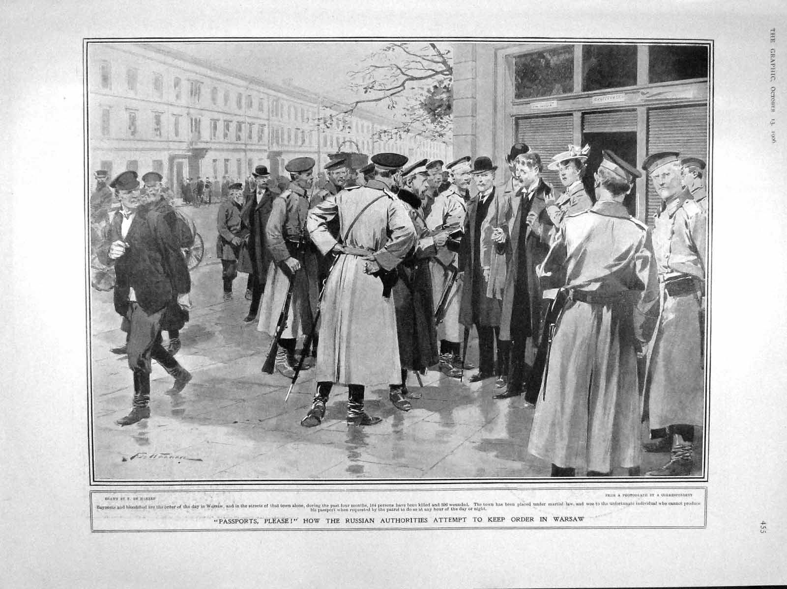 Old Antique Print 1906 Russia Warsaw Passports Fallieres Gascon Loupillon 20th