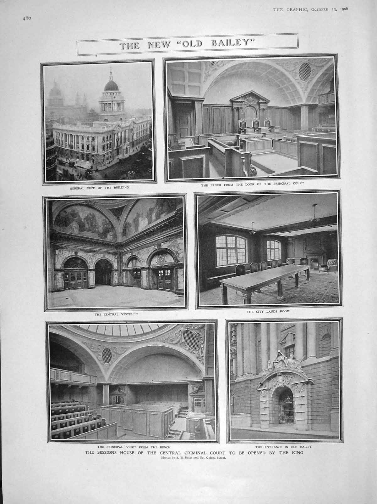 Original Old Antique Print 1906 Bailey Central Criminal Court Session House