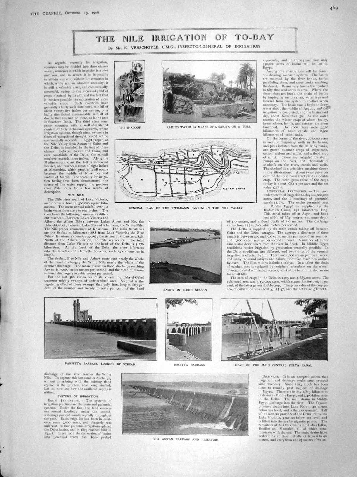 Original Old Antique Print 1906 Nile Two-Basin Aswan Damietta Delta George Ship