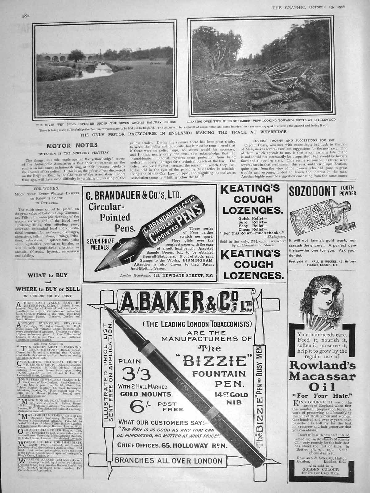 Original Old Antique Print 1906 River Wey Motor Racecourse Weybridge Littlewood