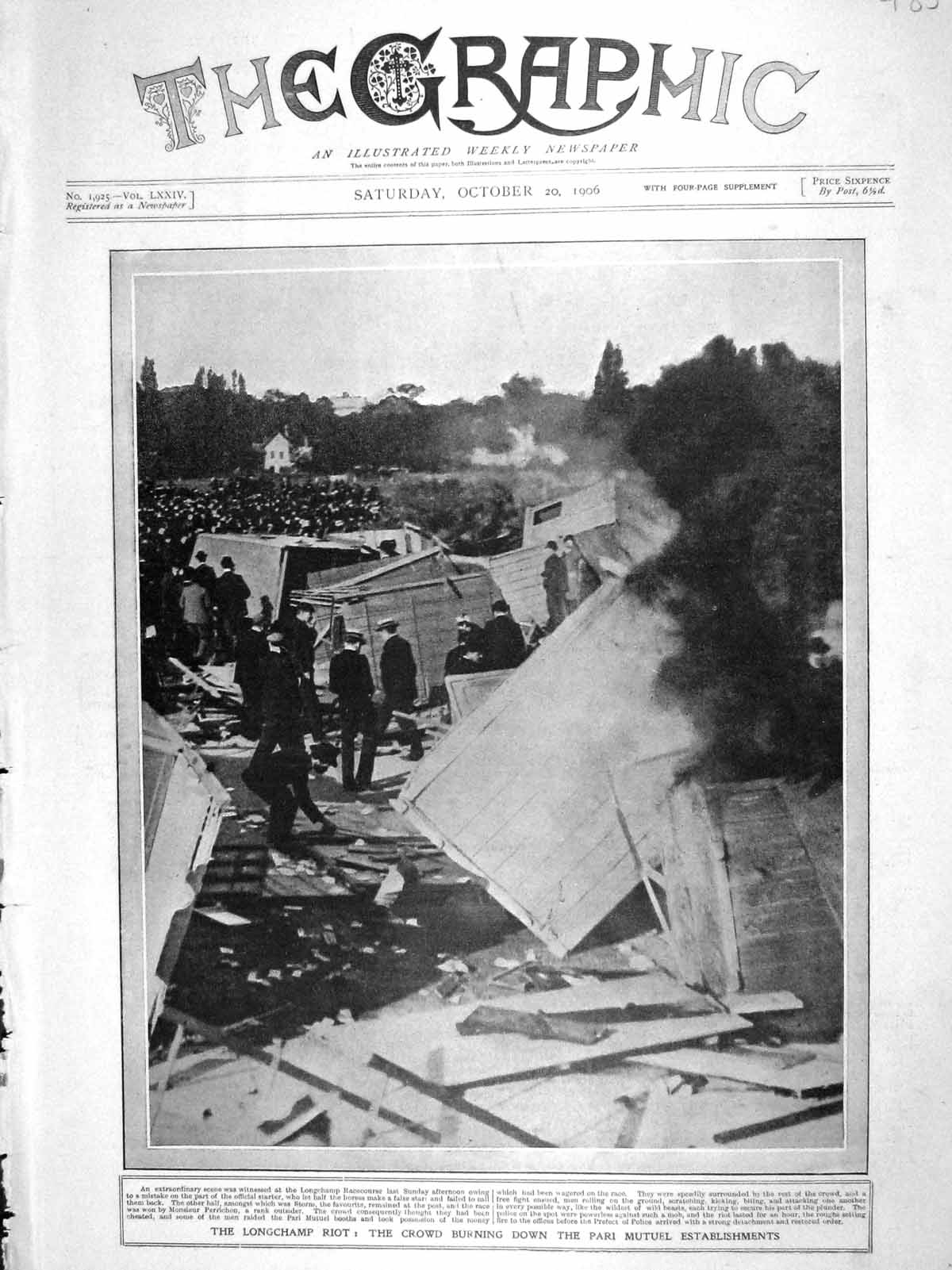 Original Old Antique Print 1906 Longchamp Riot Pari Mutuel Prince Hohenlohe