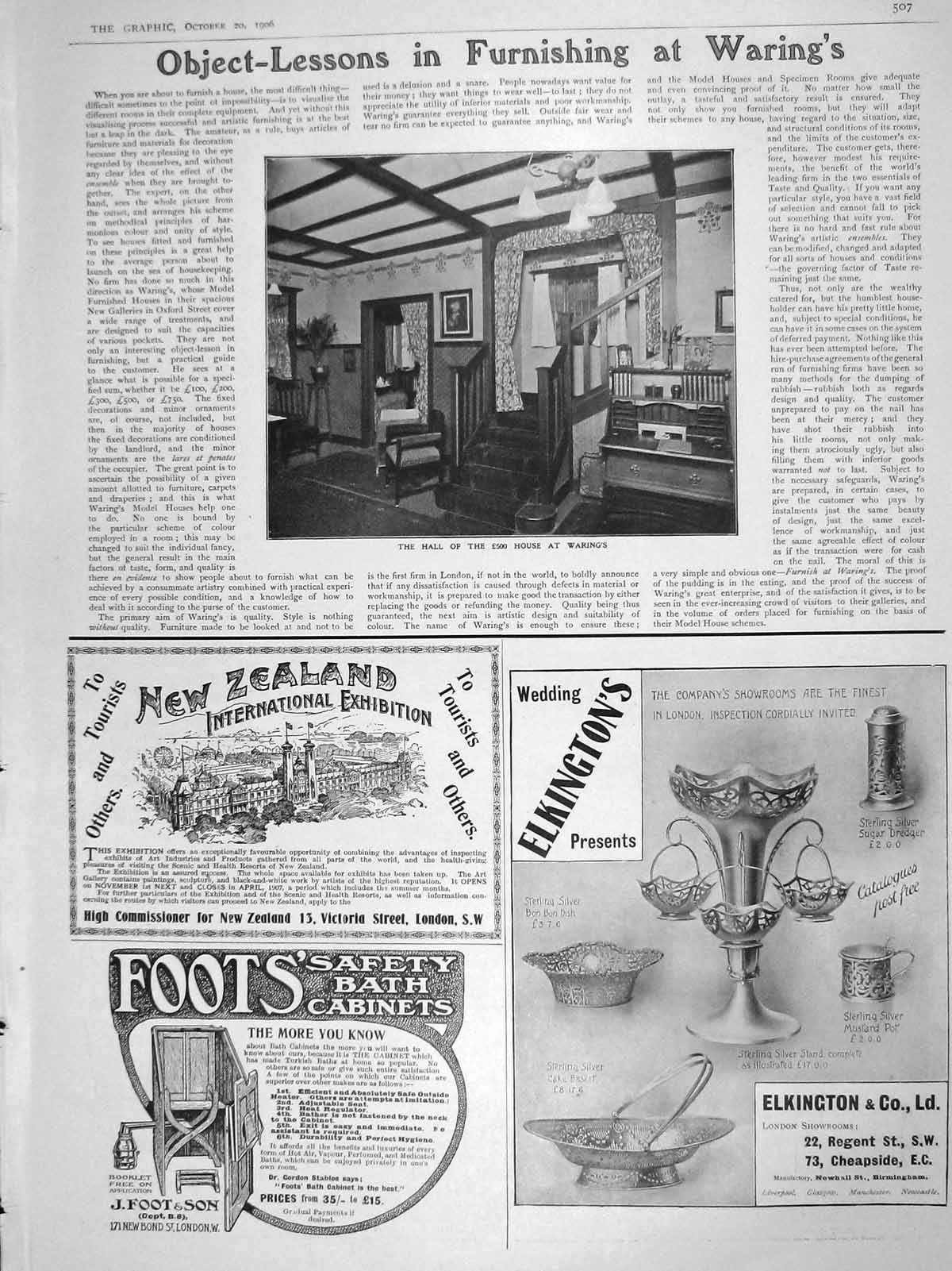 Original Old Antique Print 1906 Furniture Waring Elkington Monument Wimereux