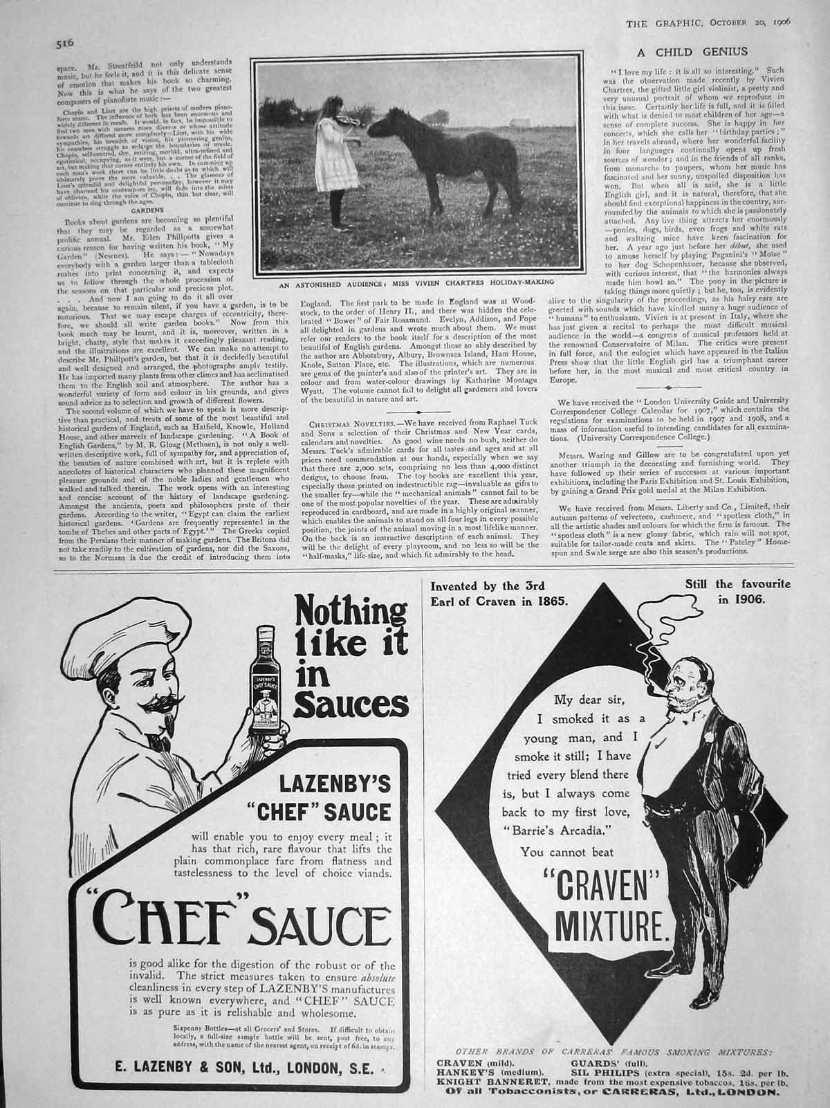Old Antique Print 1906 Child Genius Vivien Chartres Music Violin Lazenby 20th