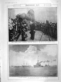 Old Antique Print 1906 Bluejackets Admiral Nelson Statue Dreadnought Ship 20th