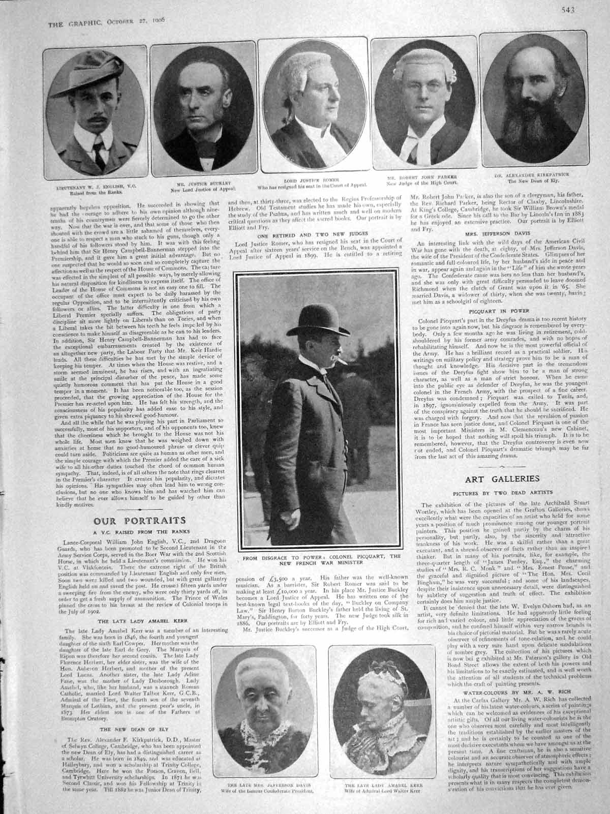Original Old Antique Print 1906 English Romwe Parker Picquart Davis Kerr Hearst