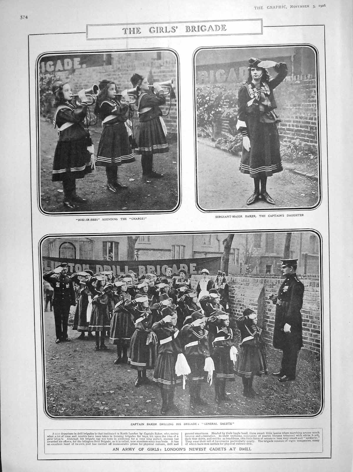 Original Old Antique Print 1906 Girls Brigade London Baker Balloon Siege Paris