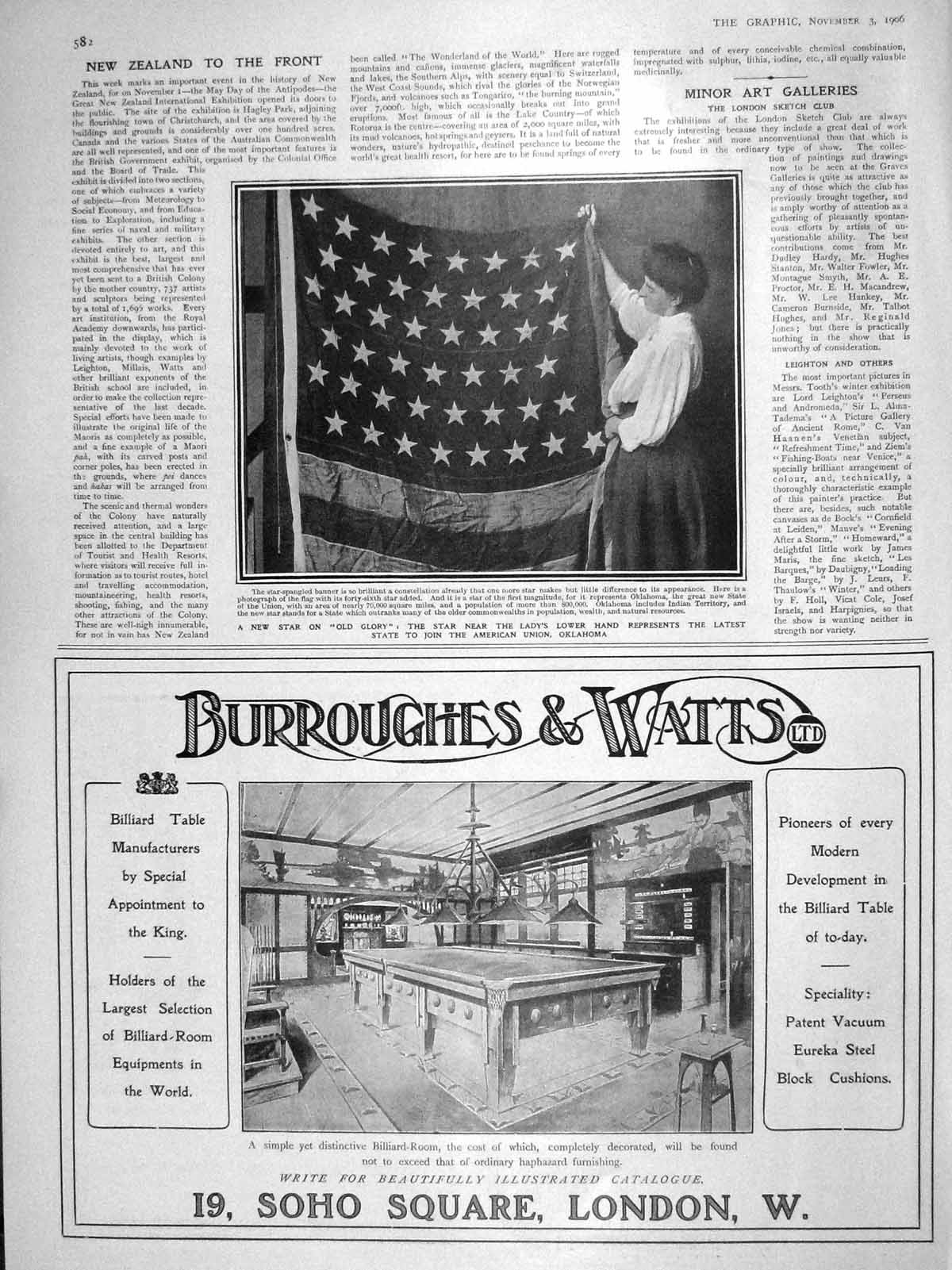 Old Antique Print 1906 Star-Spangled Banner Lady Lower America Oklahoma 20th