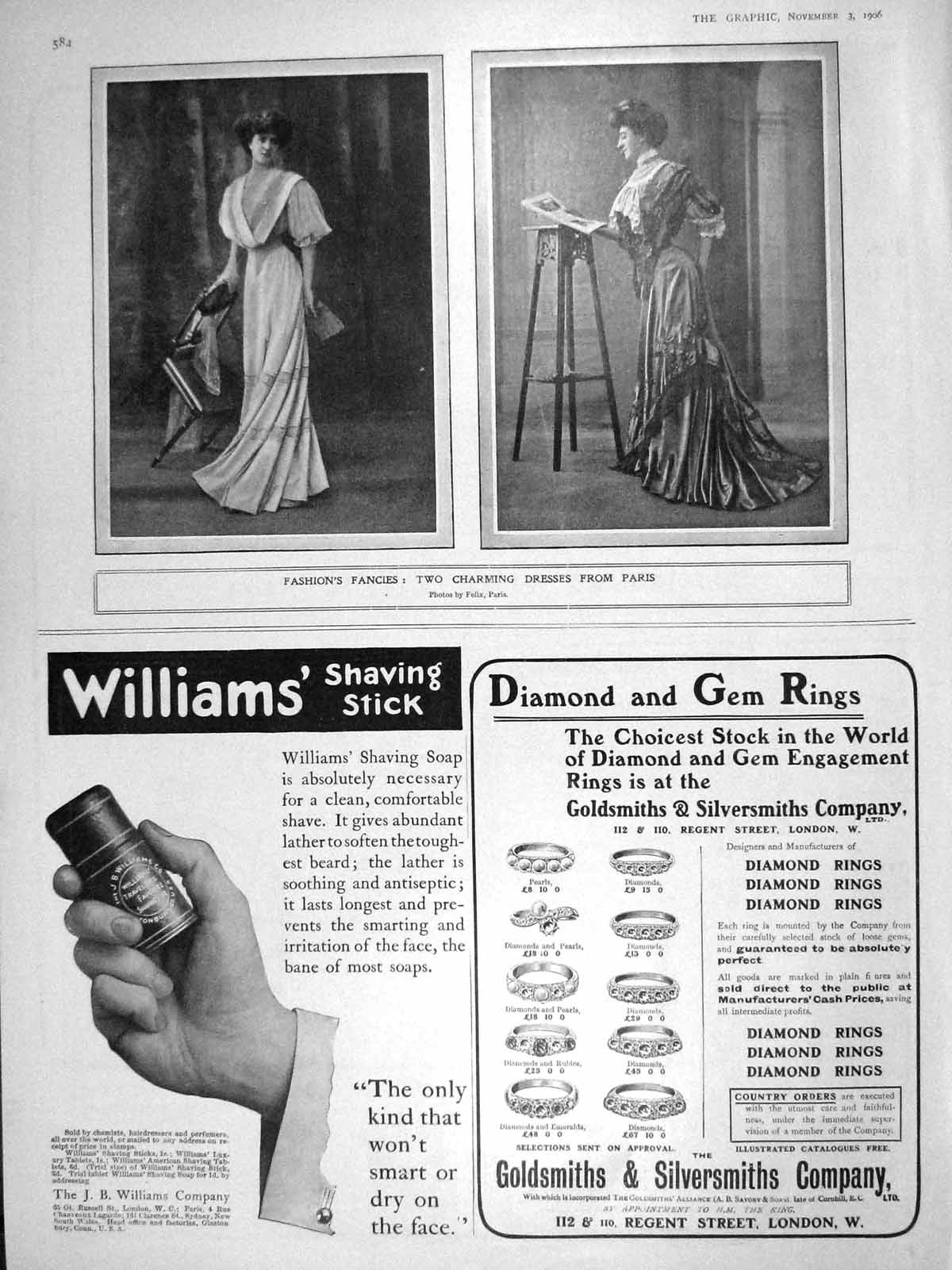 Original Old Antique Print 1906 Ladies Fashion Dresses Paris Williams Shaving