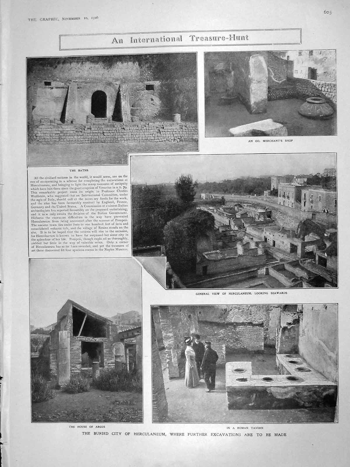 Old Antique Print 1906 Archaeology Herculaneum King Edward Lancaster Lynn 20th