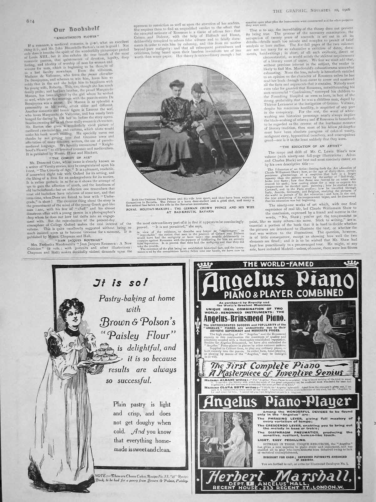 Original Old Antique Print 1906 German Prince Bad-Kreuth Bavaria Angelus Piano