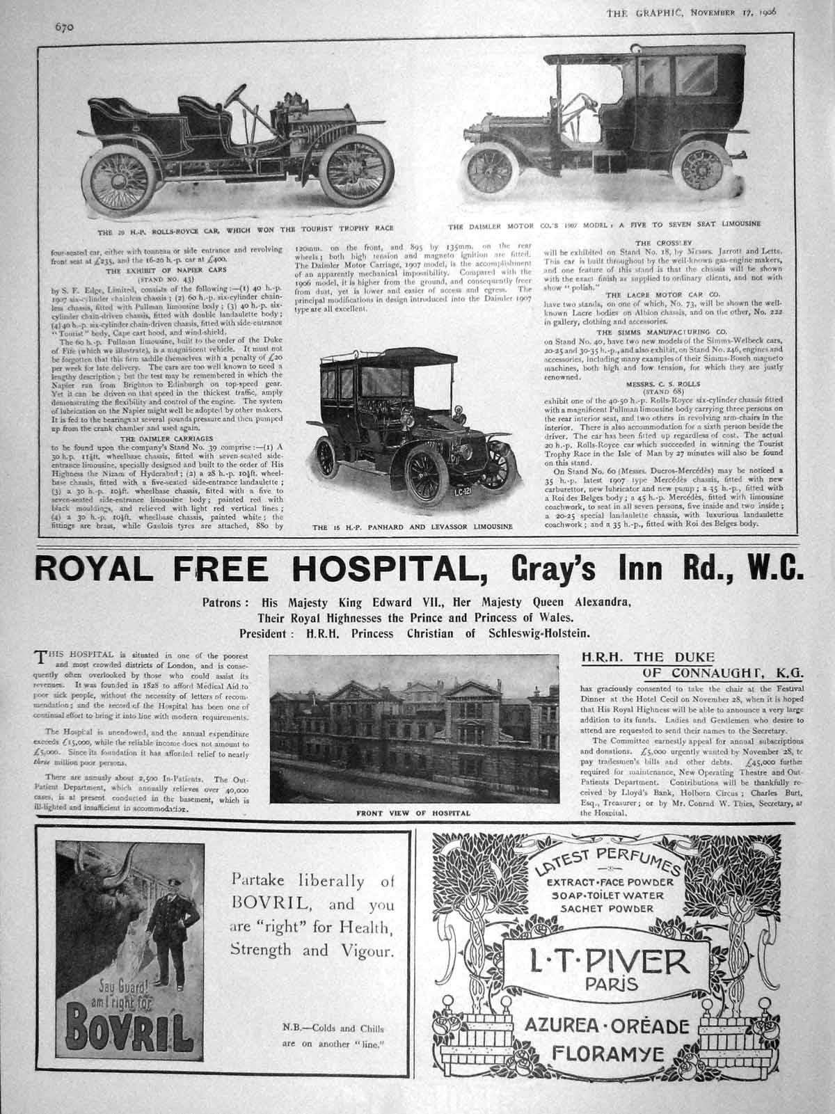 Old Antique Print 1906 Hospital Gray'S Inn Motor Car Daimler Napier Gout 20th