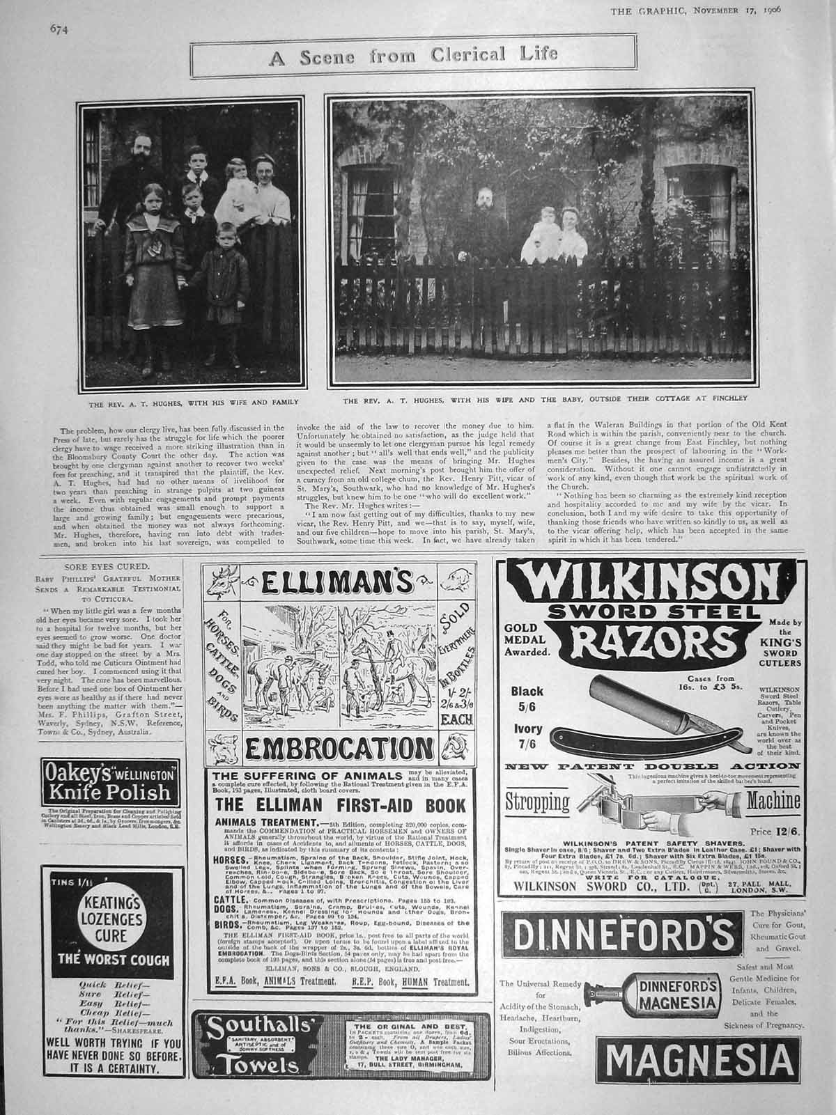 Old Antique Print 1906 Rev. Hughes Wife Baby Cottage Finchley Wilkinson 20th