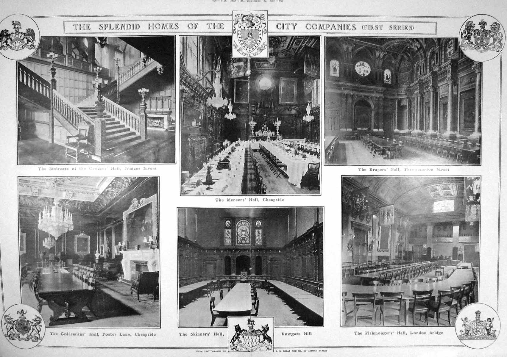 Antique Old Print 1906 Skinner'S Hall Dowagate Fishmongers Mercers Foster 20th