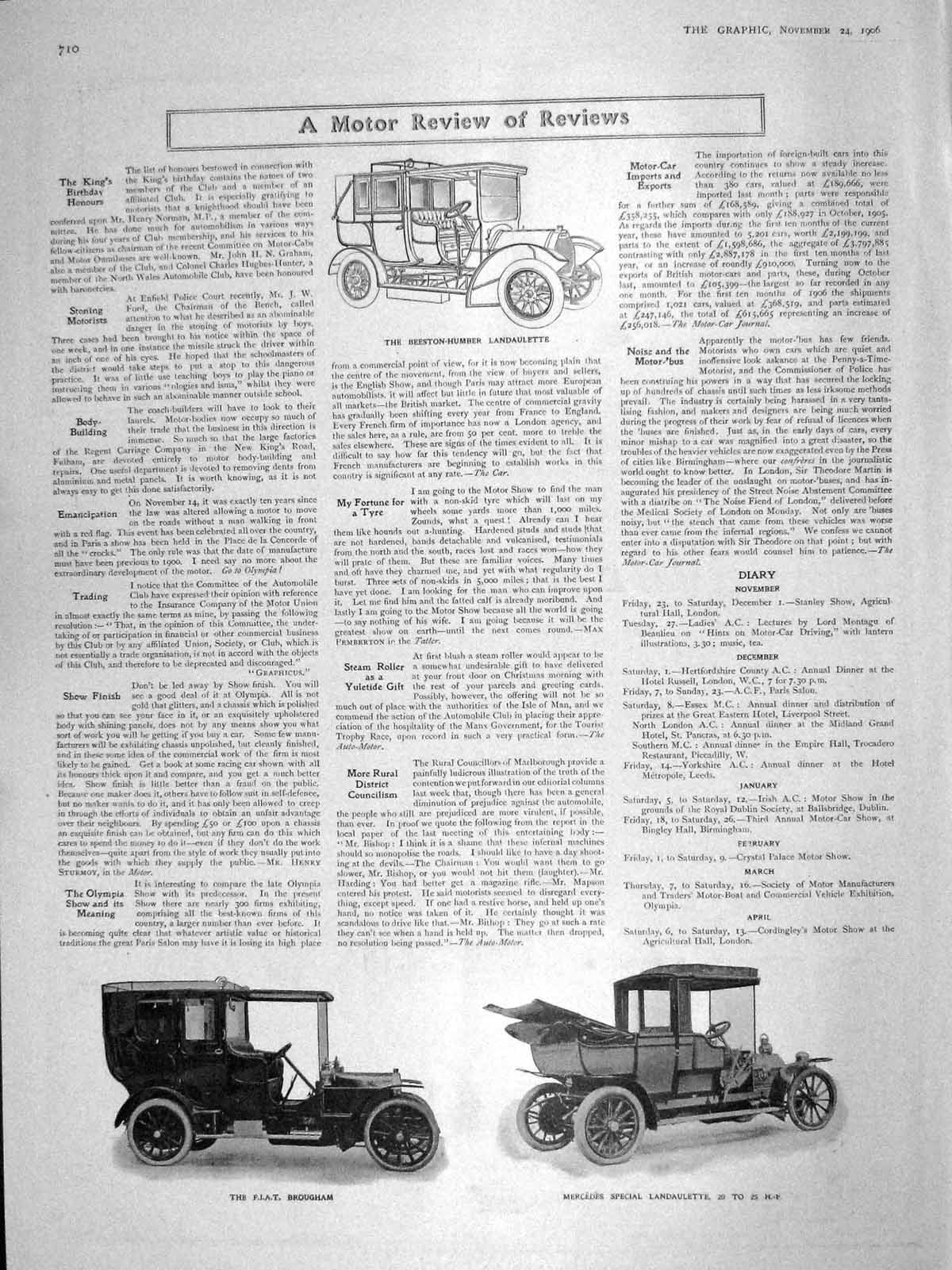 Original Old Antique Print 1906 Beeston-Humber Landaulette Motor Car Brougham