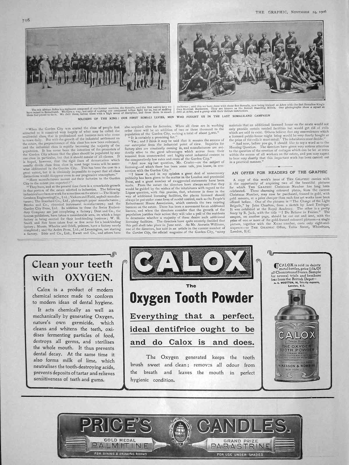 Original Old Antique Print 1906 African Siers Somali Levies Calox Tooth Powder