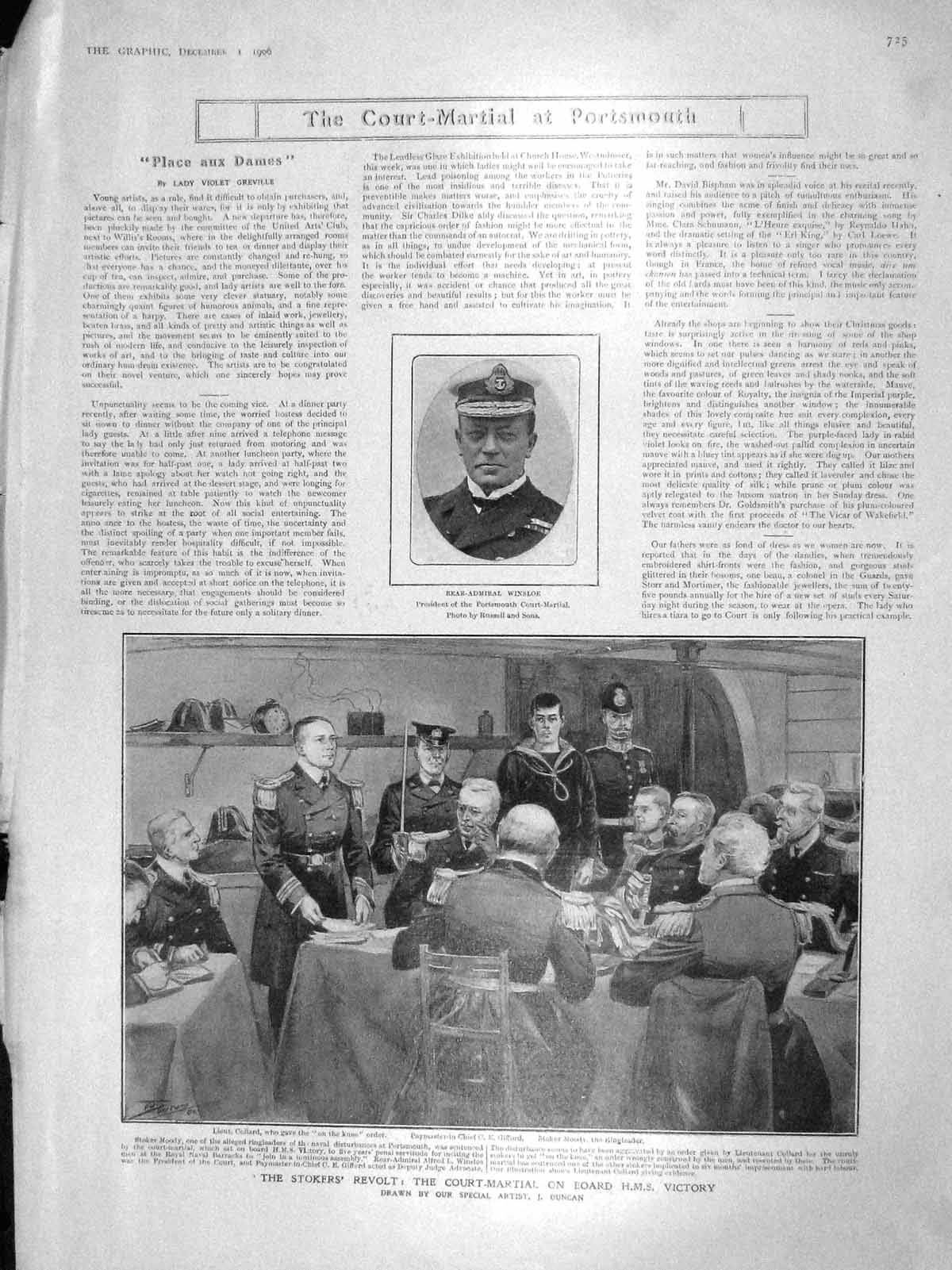 Original Old Antique Print 1906 Winsloe Stokers Revolt Victory Ship Dreadnought