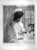 Original Old Antique Print 1906 Lady Window Letter Norfolk Show Cows Coleridge
