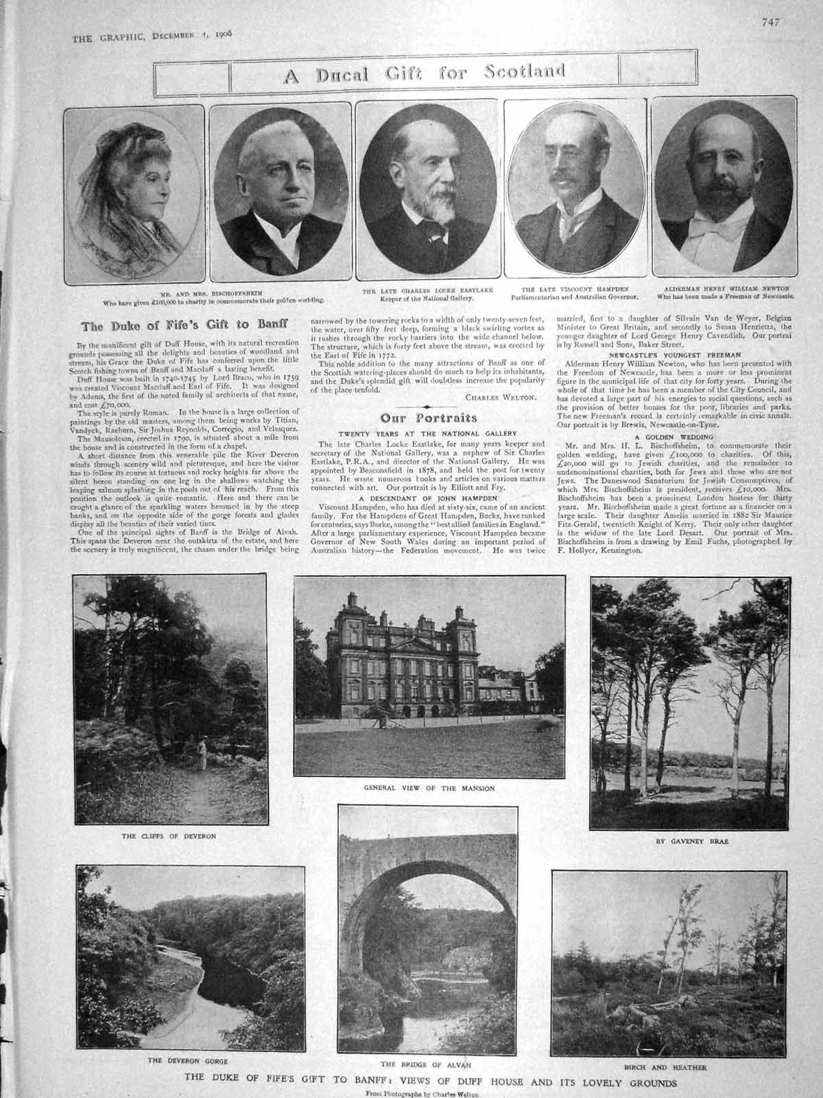 Old Antique Print 1906 Duke Fife Banff Duff Eastlake Hampden Calton Hill 20th