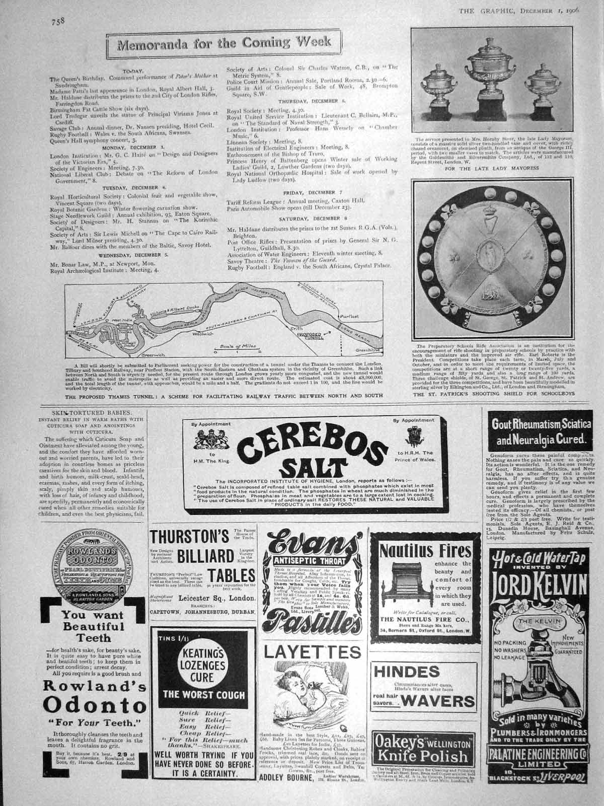 Old Antique Print 1906 Thames Tunnel Map Patrick'S Shooting Shield Boys 20th