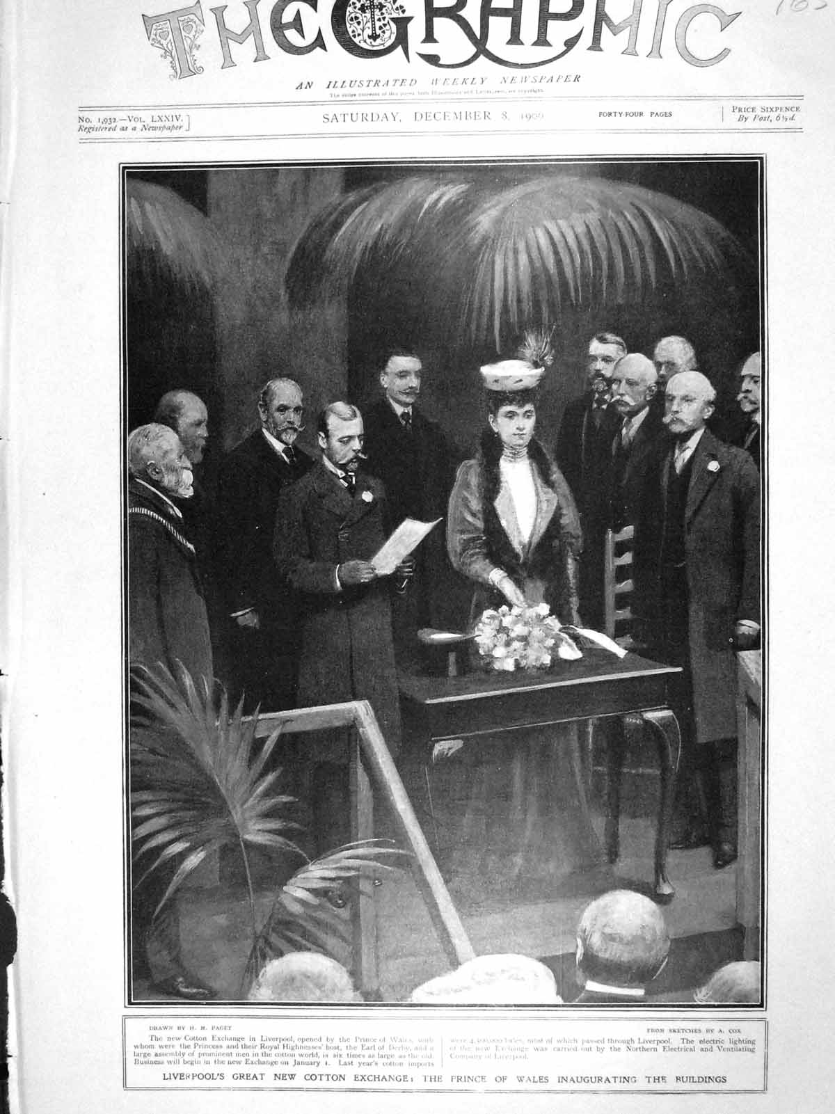 Old Antique Print 1906 Liverpool Cotton Exchange Prince Wales Earl Derby 20th