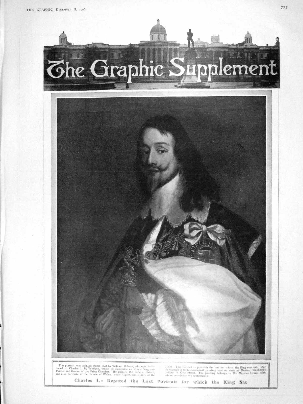 Original Old Antique Print 1906 Portrait King Charles I William Dobson 20th