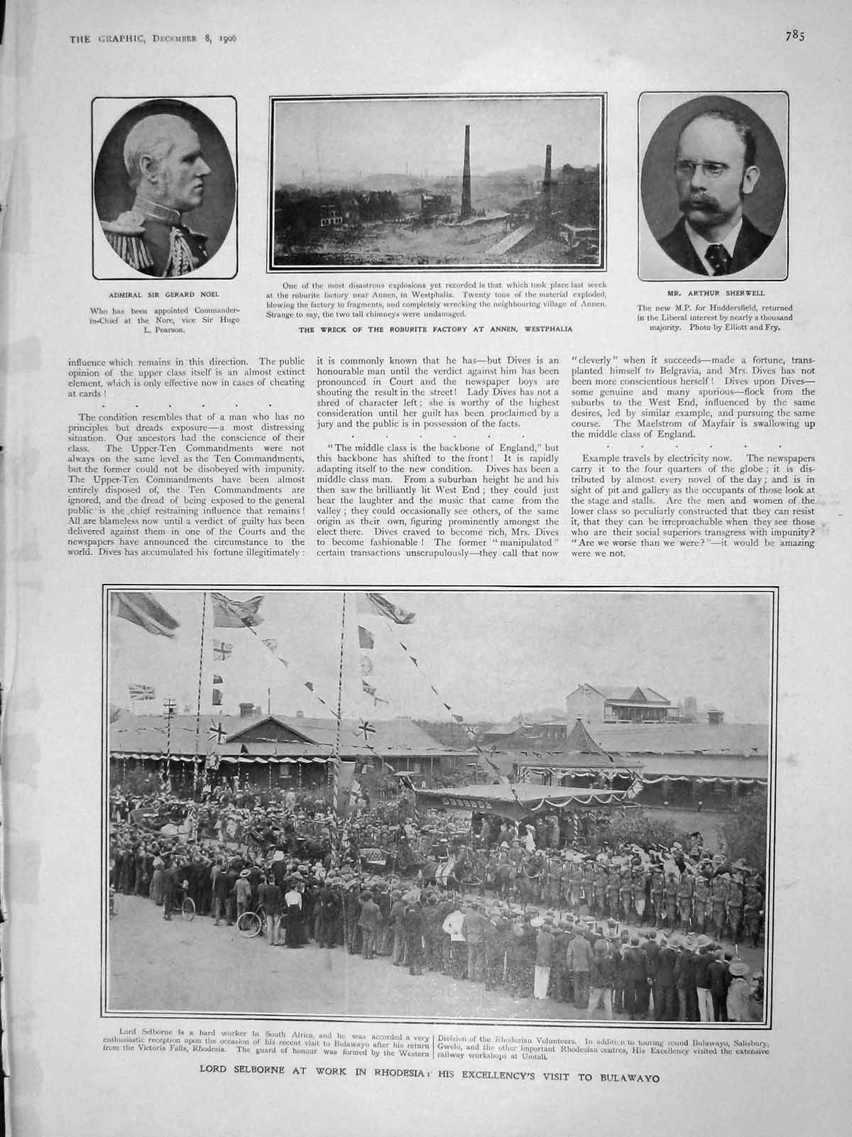 Old Antique Print 1906 Lord Selbourne Rhodesia Bulawayo Sherwell Theatre 20th