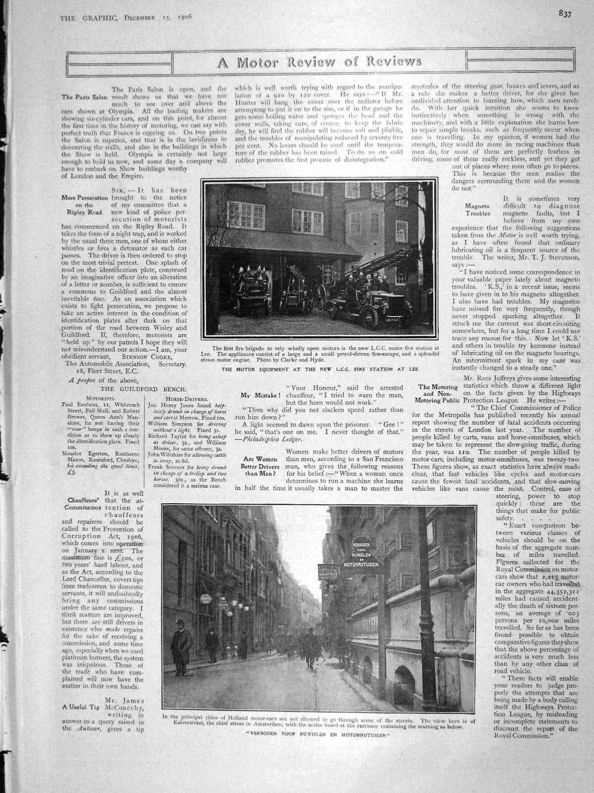 Old Antique Print 1906 Motor Fire Brigade Lee Verboden Holland Gould War 20th