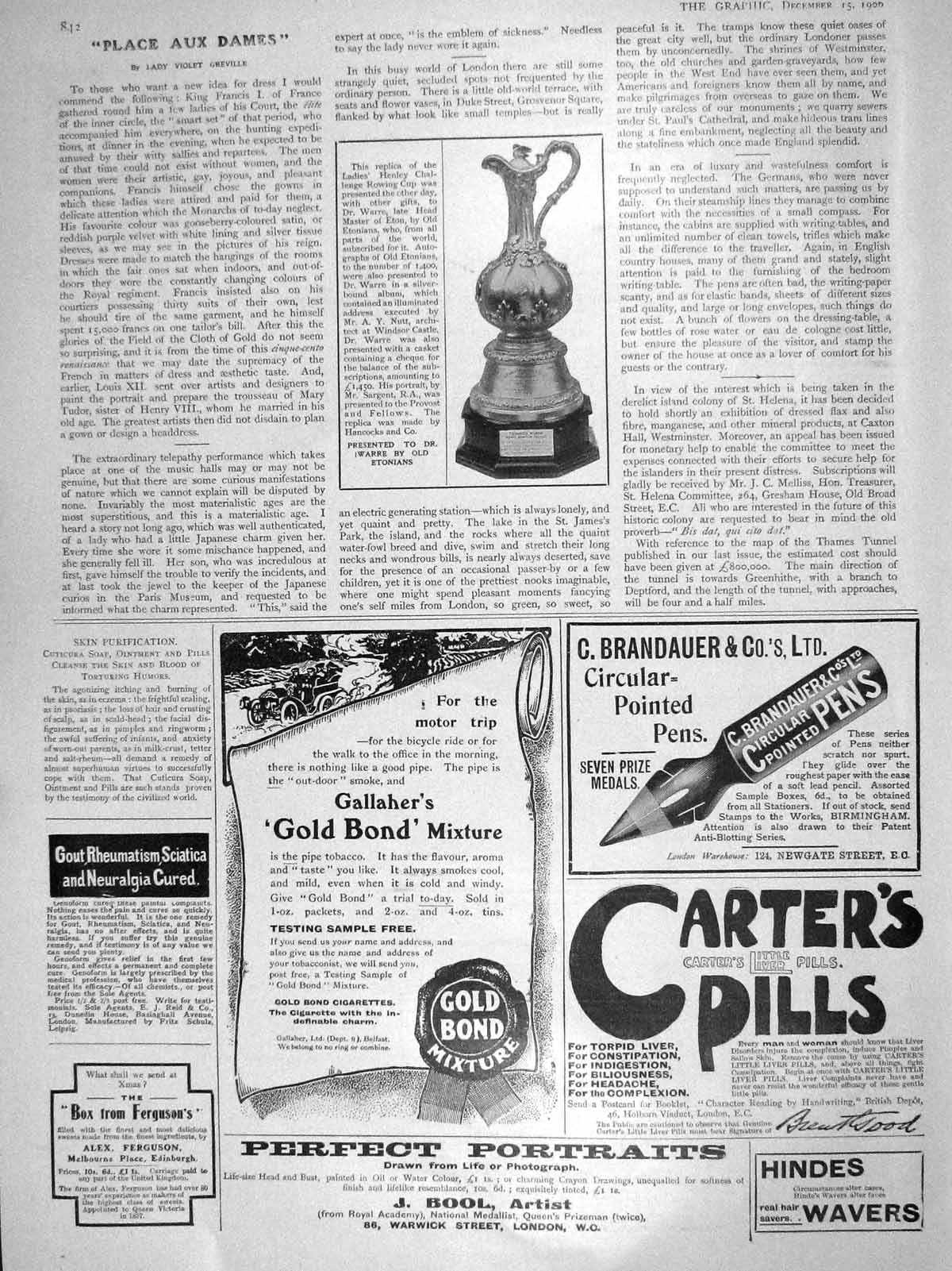 Old Antique Print 1906 Ladies Henley Challenge Trophy Warre Carters Pills 20th